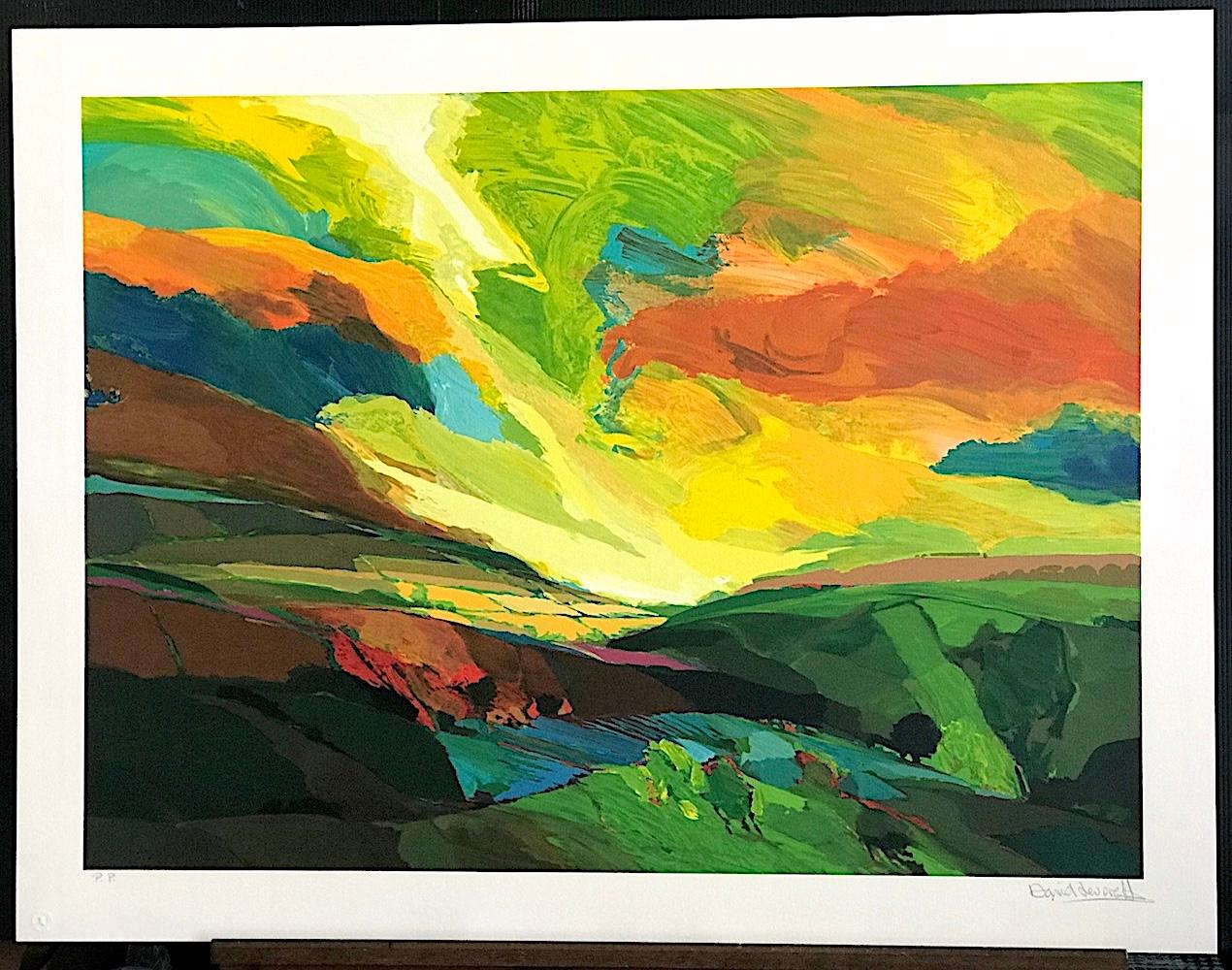 GREENFIELDS Signed Lithograph, Sacred Garden Series, Expressionist Landscape  - Contemporary Print by David Leverett