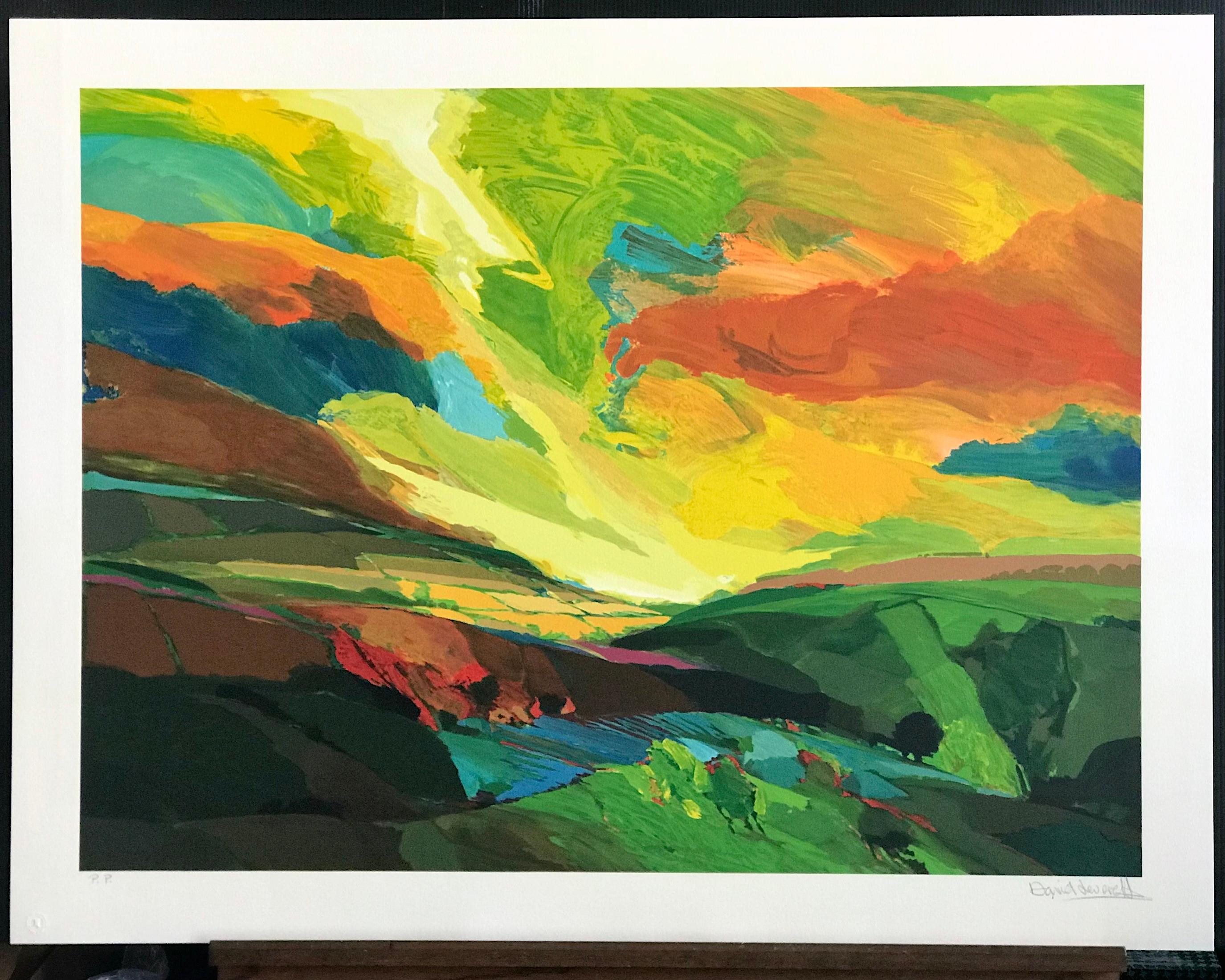 GREENFIELDS Signed Lithograph, Sacred Garden Series, Expressionist Landscape For Sale 1