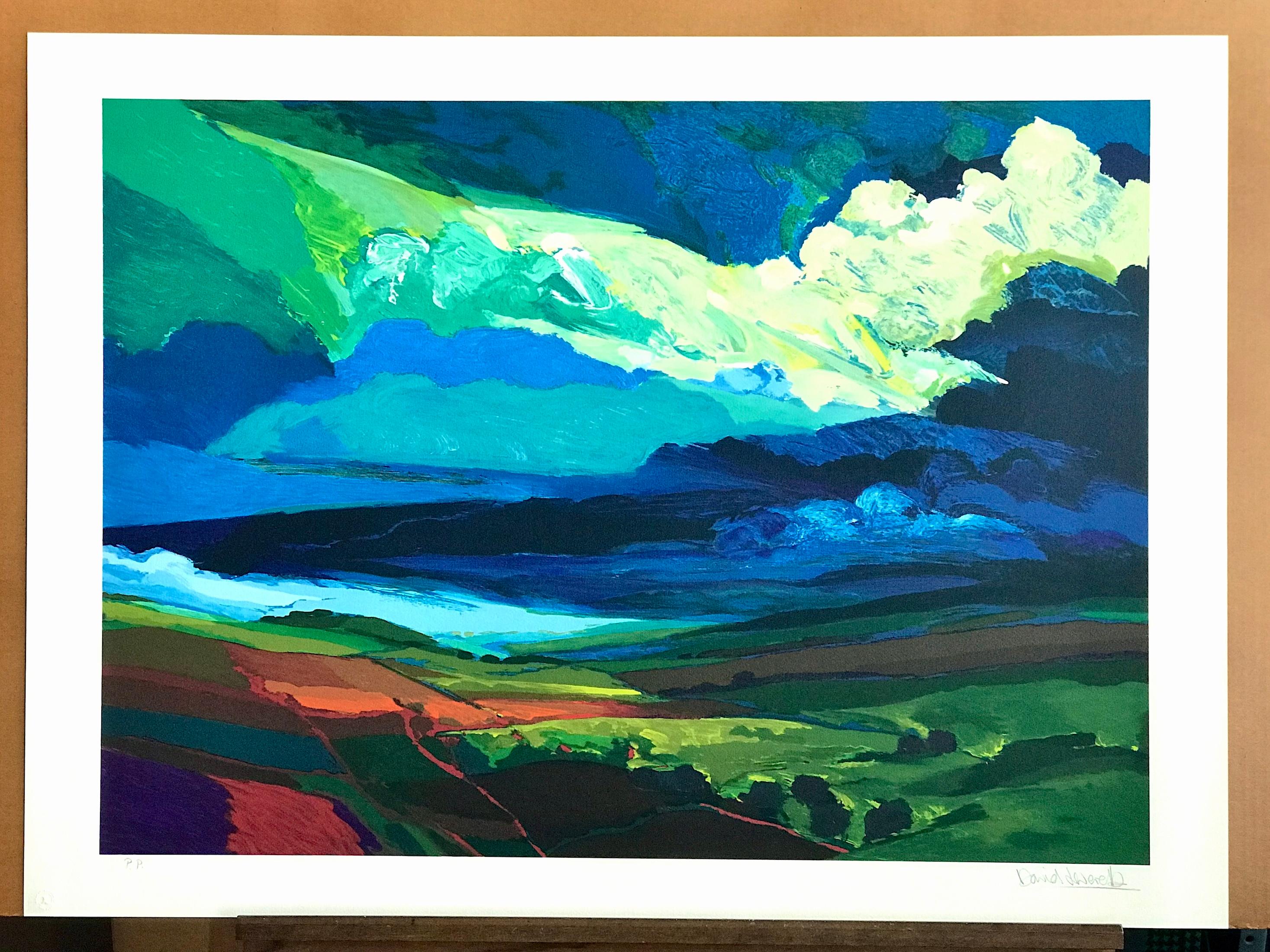 LANDLINES Signed Lithograph, Sacred Garden Series, Expressionist Landscape, Blue For Sale 5