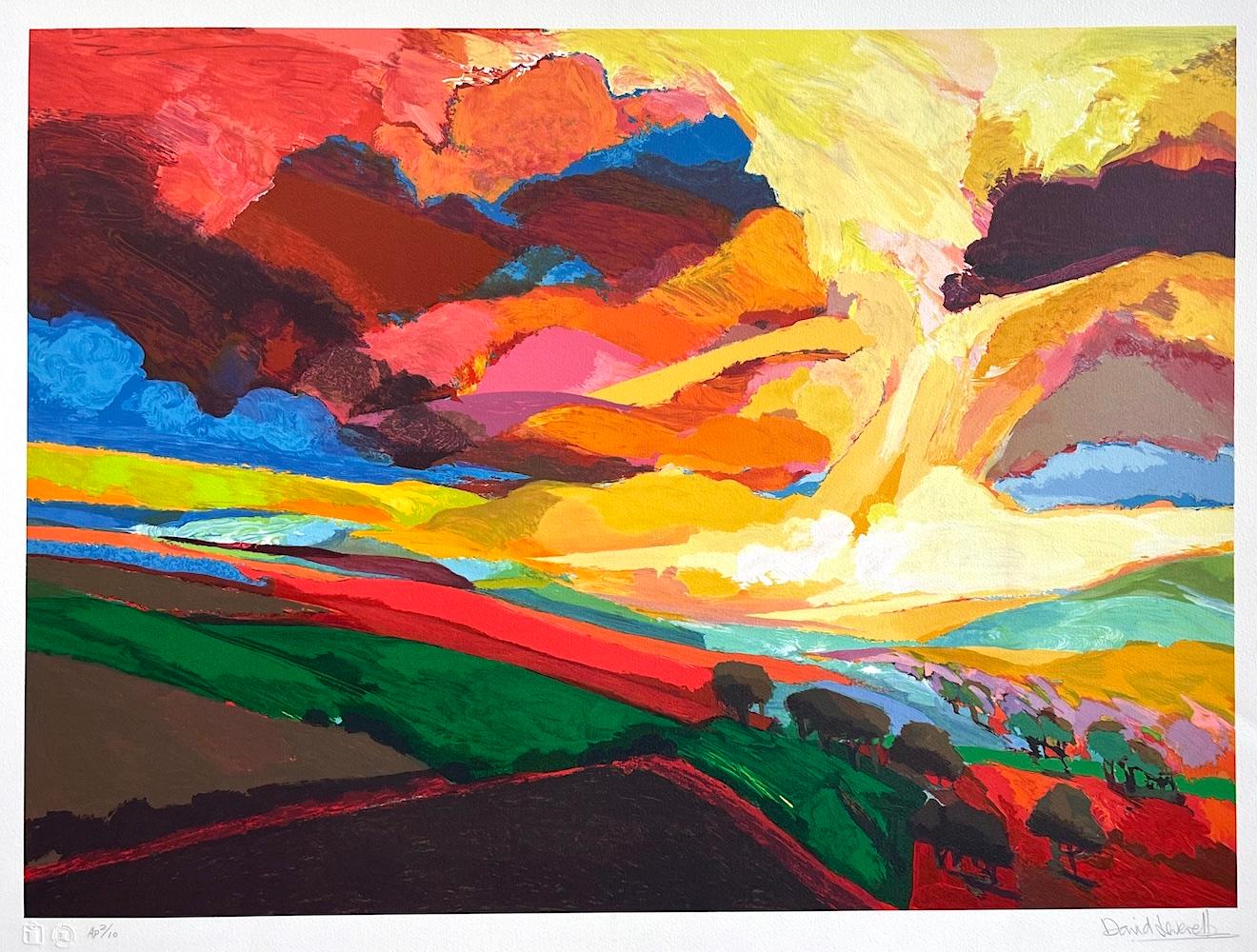 SUMMER RUSH Litografía firmada, Serie Jardín Sagrado, Paisaje abstracto - Print de David Leverett