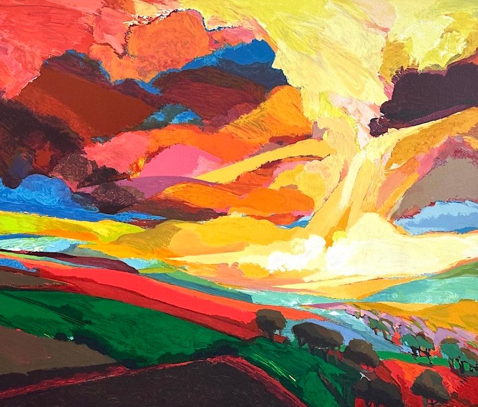 SUMMER RUSH Litografía firmada, Serie Jardín Sagrado, Paisaje abstracto - Print Contemporáneo de David Leverett