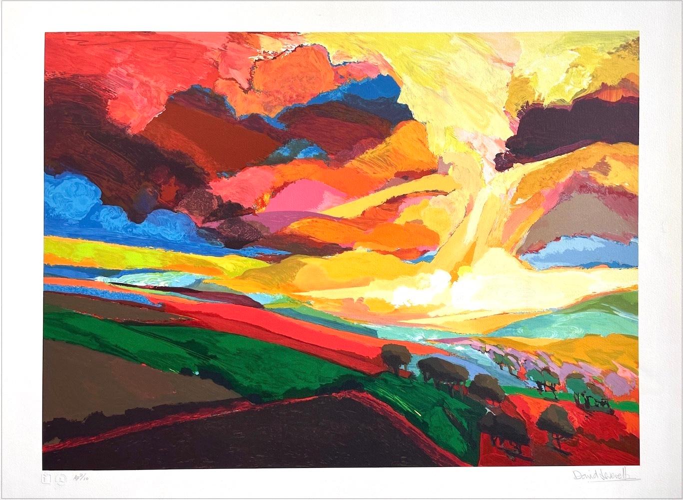 Landscape Print de David Leverett - SUMMER RUSH Litografía firmada, Serie Jardín Sagrado, Paisaje abstracto