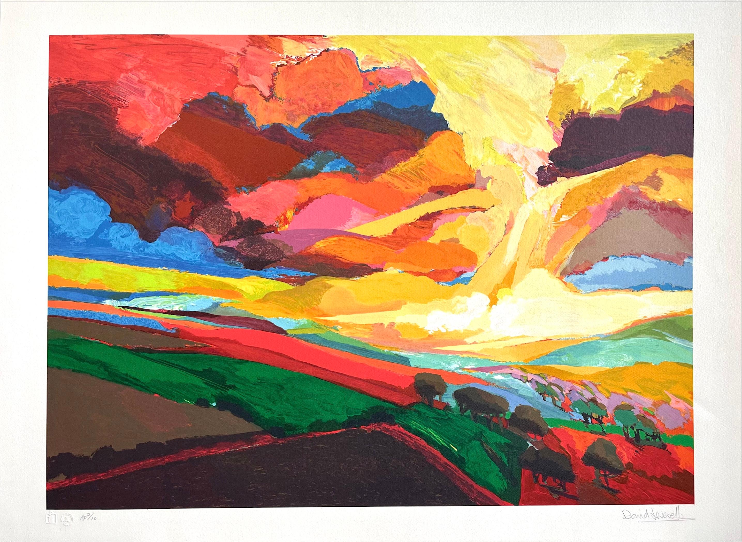 David Leverett Landscape Print - SUMMER RUSH Signed Lithograph, Sacred Garden Series, Abstract Landscape