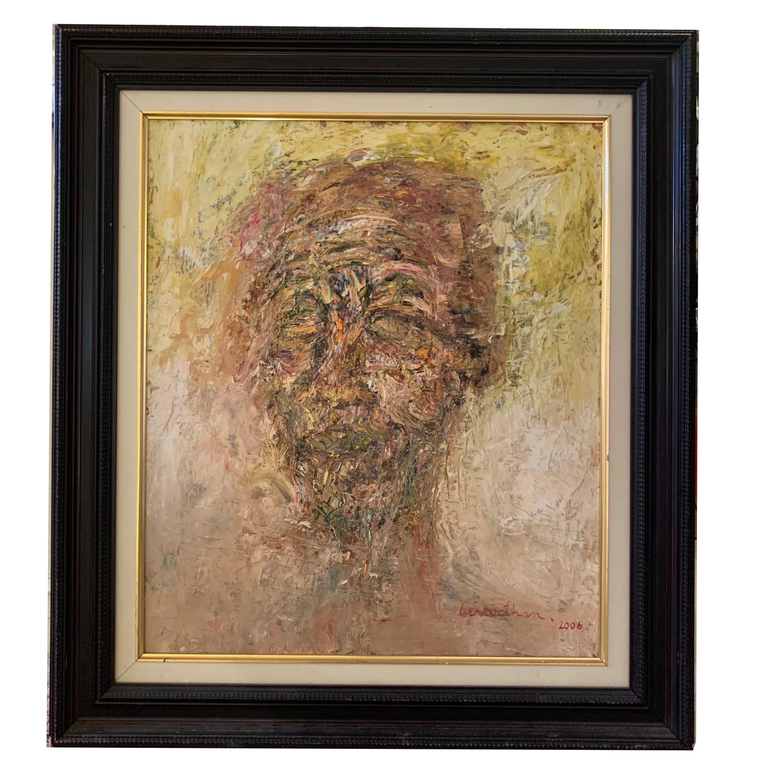 'Portrait Of An Old Man’ Contemporary  Natural Colors Oil On Canvas By Leviathan - Expressionist Painting by David Leviathan