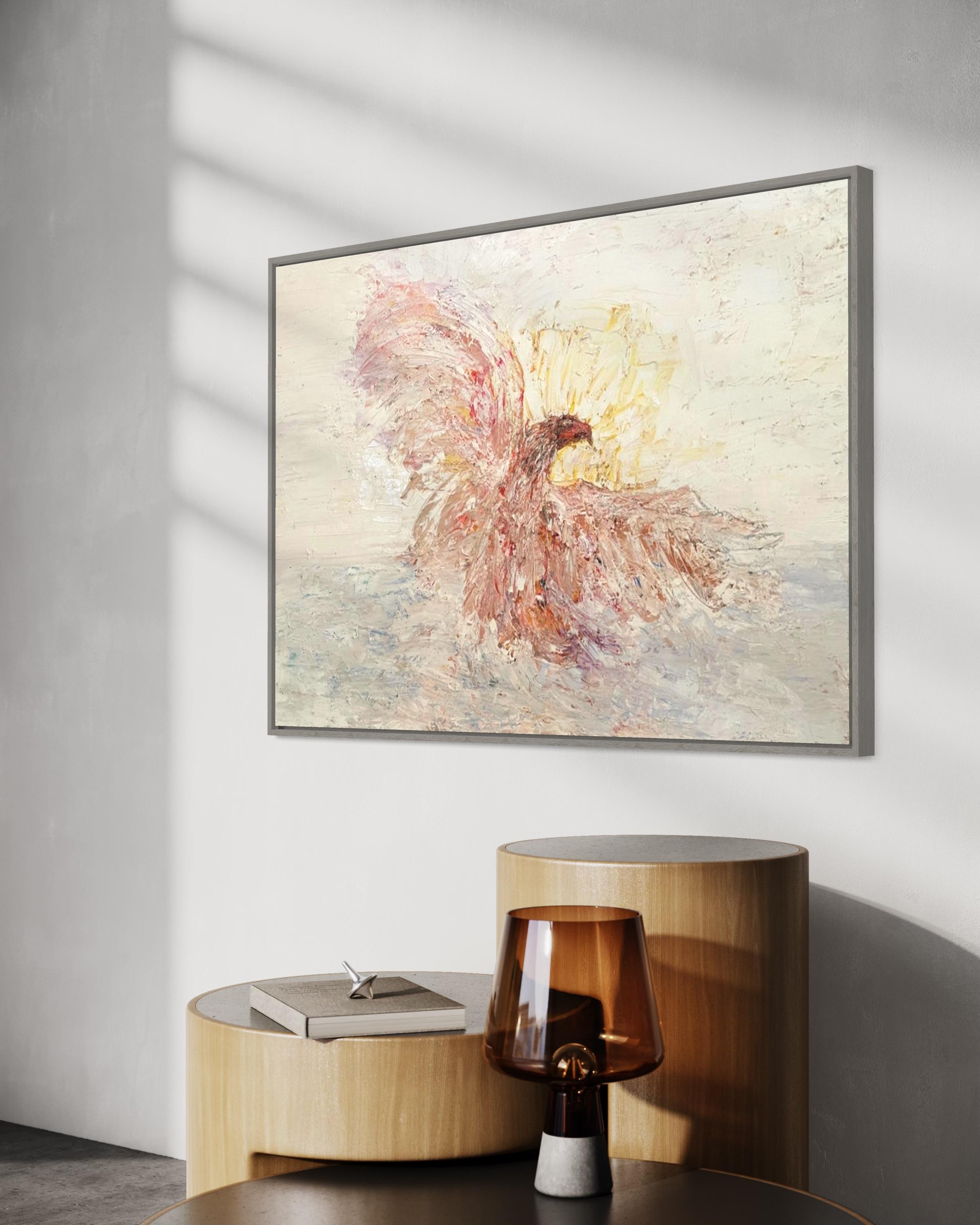 'The Eagle' - Orange and White Large Bird - Abstract Expressionist Oil Painting For Sale 4