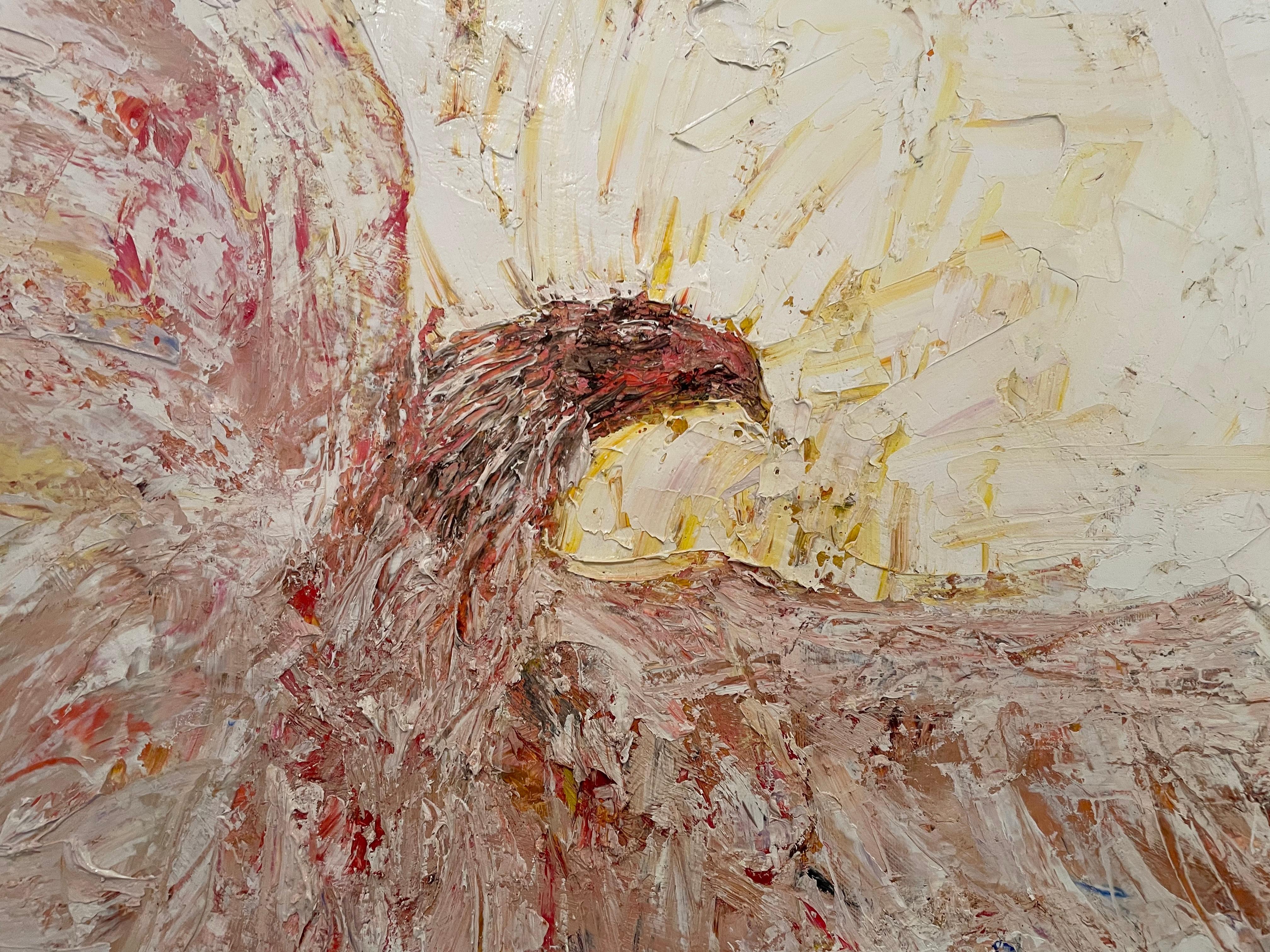 'L'aquila' - Uccello di grandi dimensioni arancione e bianco - Pittura ad olio astratta espressionista - Painting Espressionismo astratto di David Leviathan