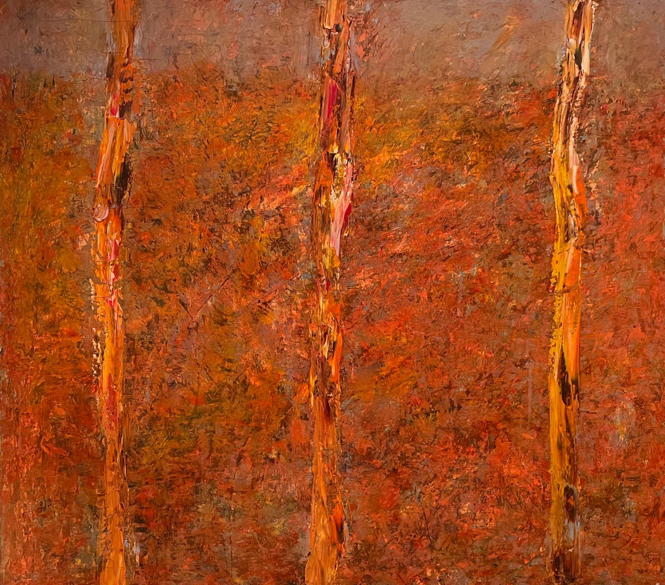 David Leviathan Abstract Painting - "Trunks" Orange Contemporary Expressionist Landscape Abstract by Leviathan 