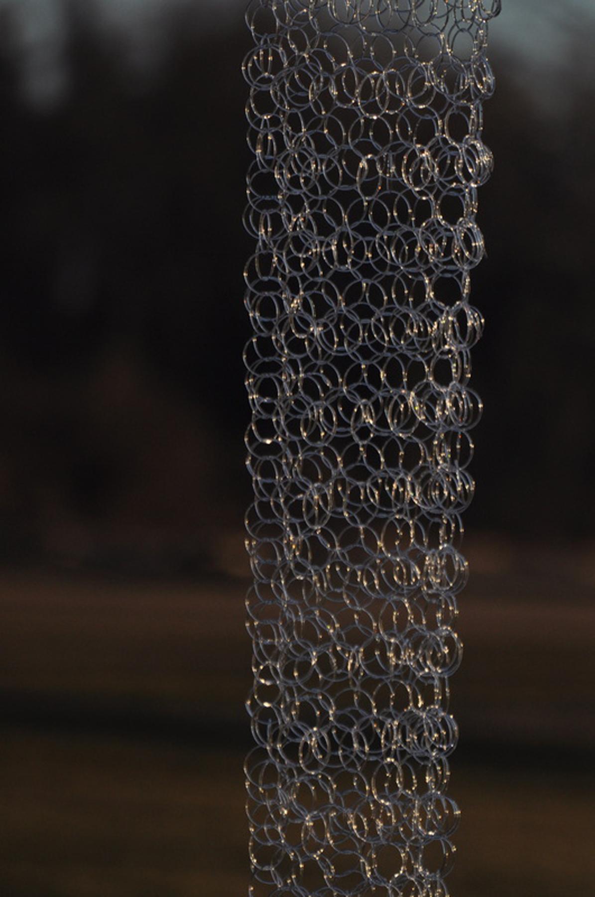 Blowing in the Wind, Long Hanging Chain Sculpture of Clear Torch Worked Glass 1
