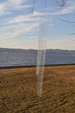 Blowing in the Wind, Long Hanging Chain Sculpture of Clear Torch Worked Glass