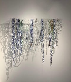 Frozen II, Hanging Sculpture of Torch-Worked Glass in White, Blue, Green Loops
