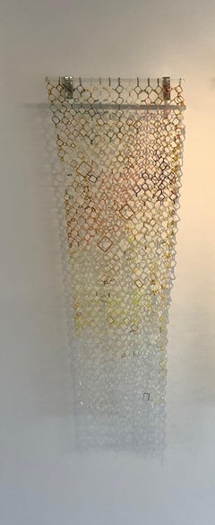 Lichen One, Long Hanging Sculpture of Torch-Worked Glass in Chain Maille Links