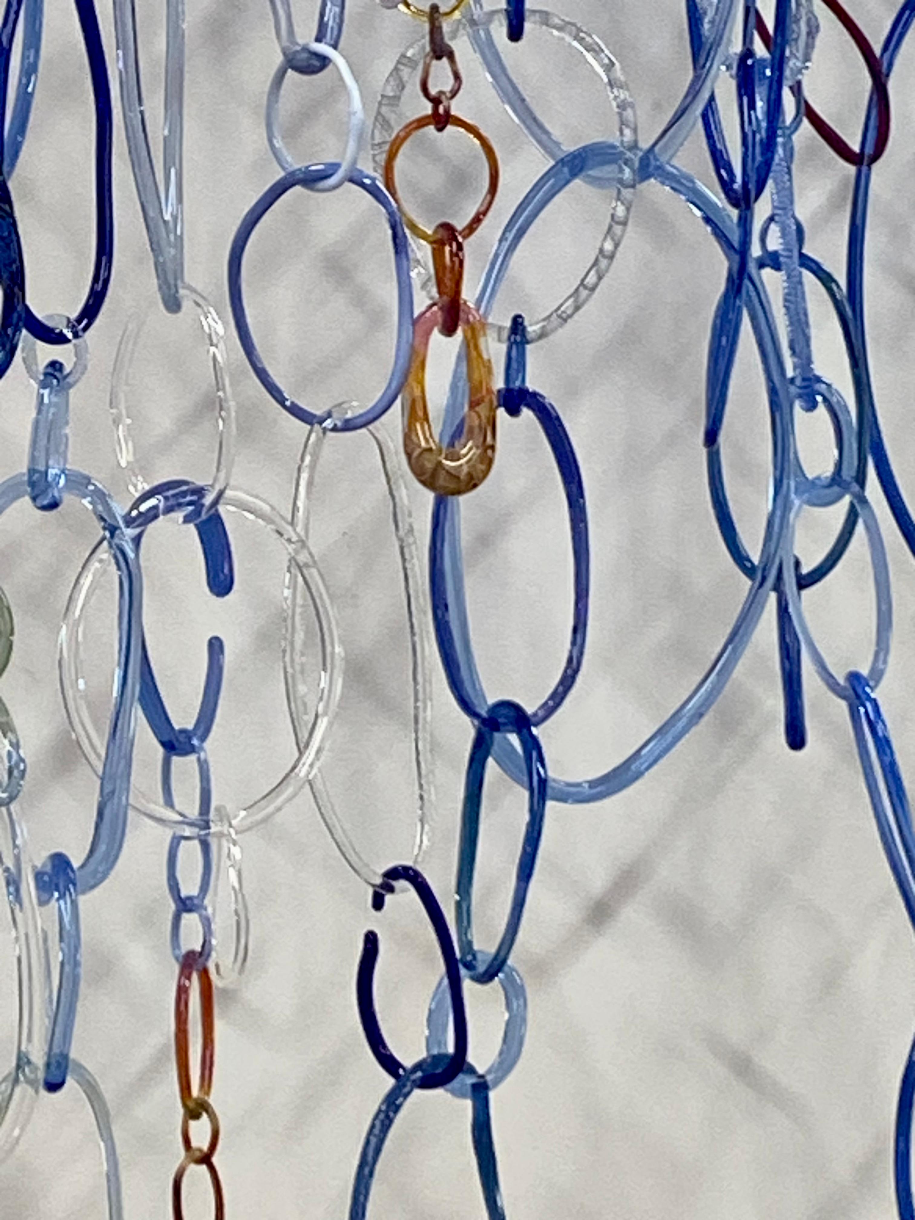 Lover's Leap, Hanging Wall Sculpture, Blue, Green, Golden Orange Glass Loops 8