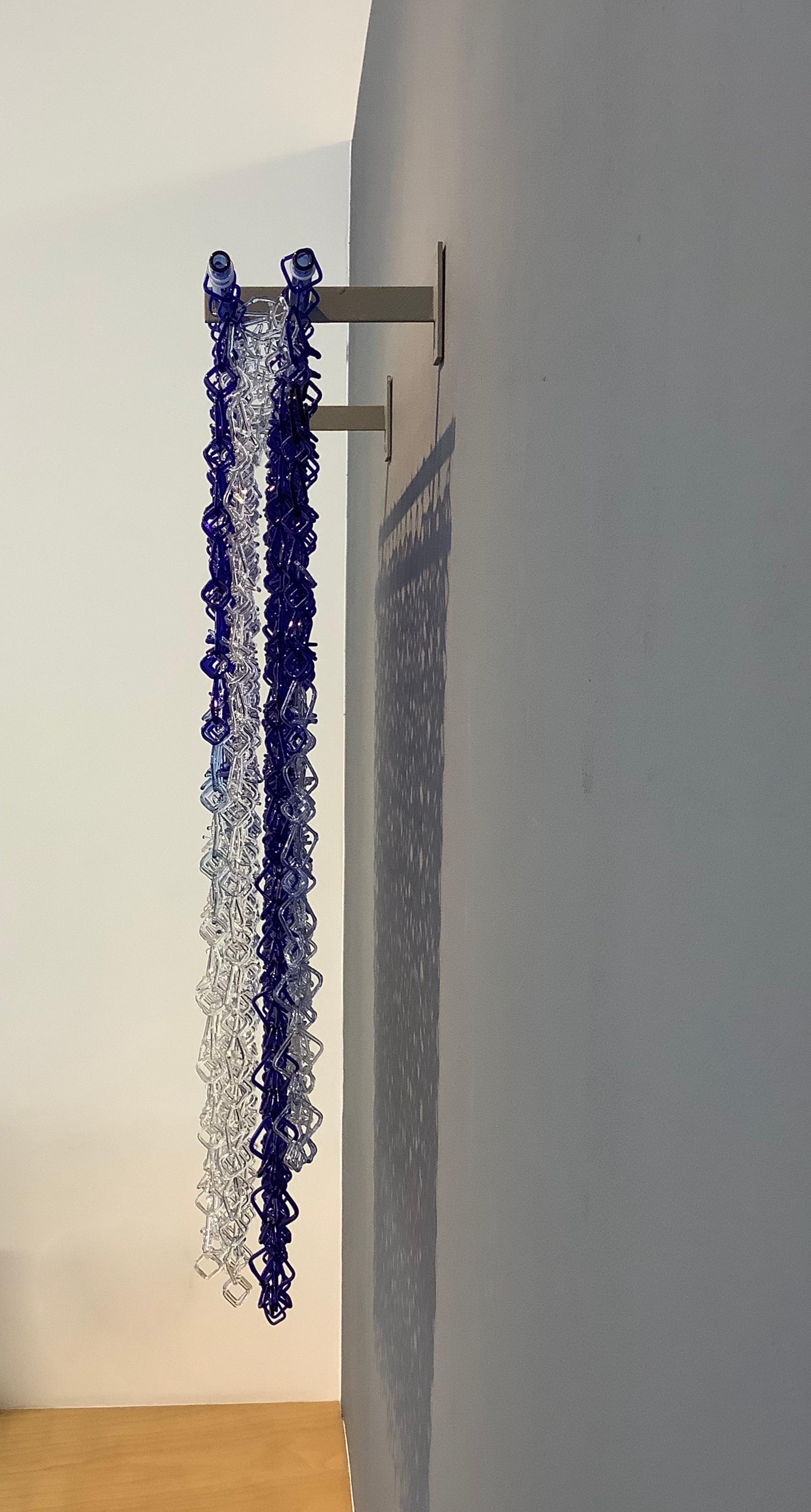 Low Tide, Hanging Sculpture, Blue, Violet Torch-Worked Glass Chain Maille Links 8