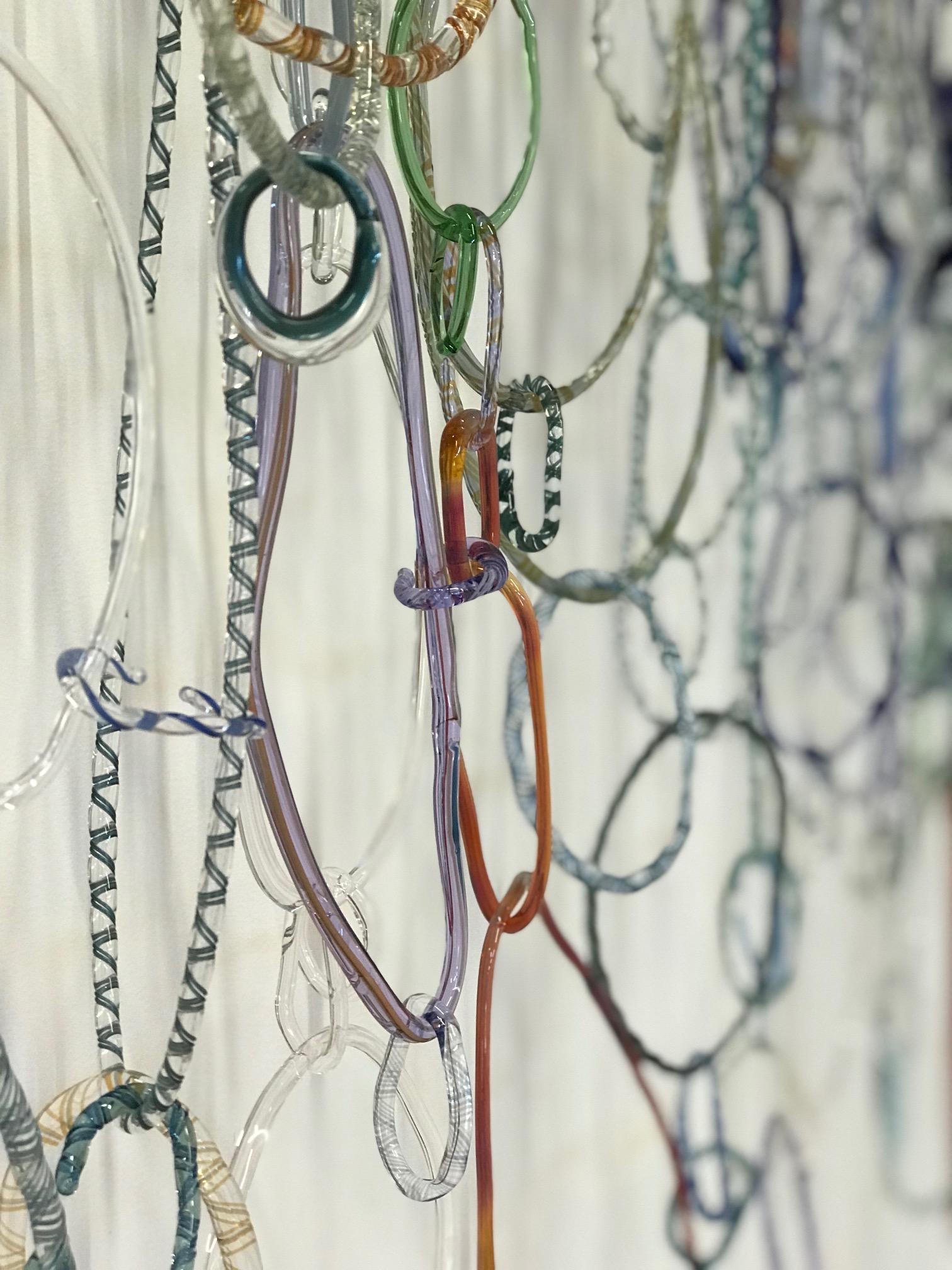 Mianas Moss, Large Hanging Wall Sculpture with Blue, Green, Brown Glass Loops 2