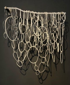 Winter Falls, Hanging Wall Sculpture, White, Clear Torch Worked Glass Loops