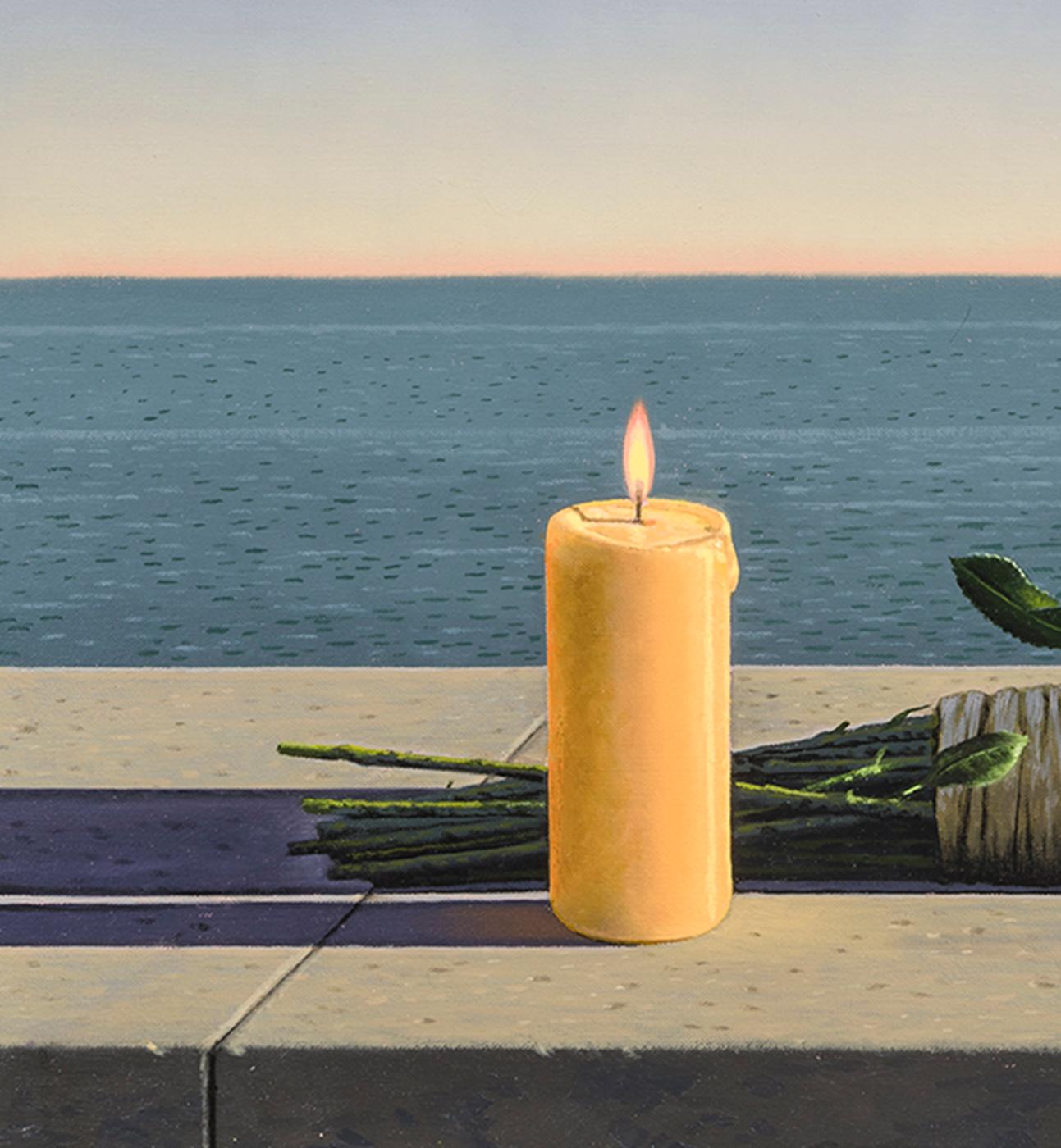 Candle and Flowers - Painting by David Ligare