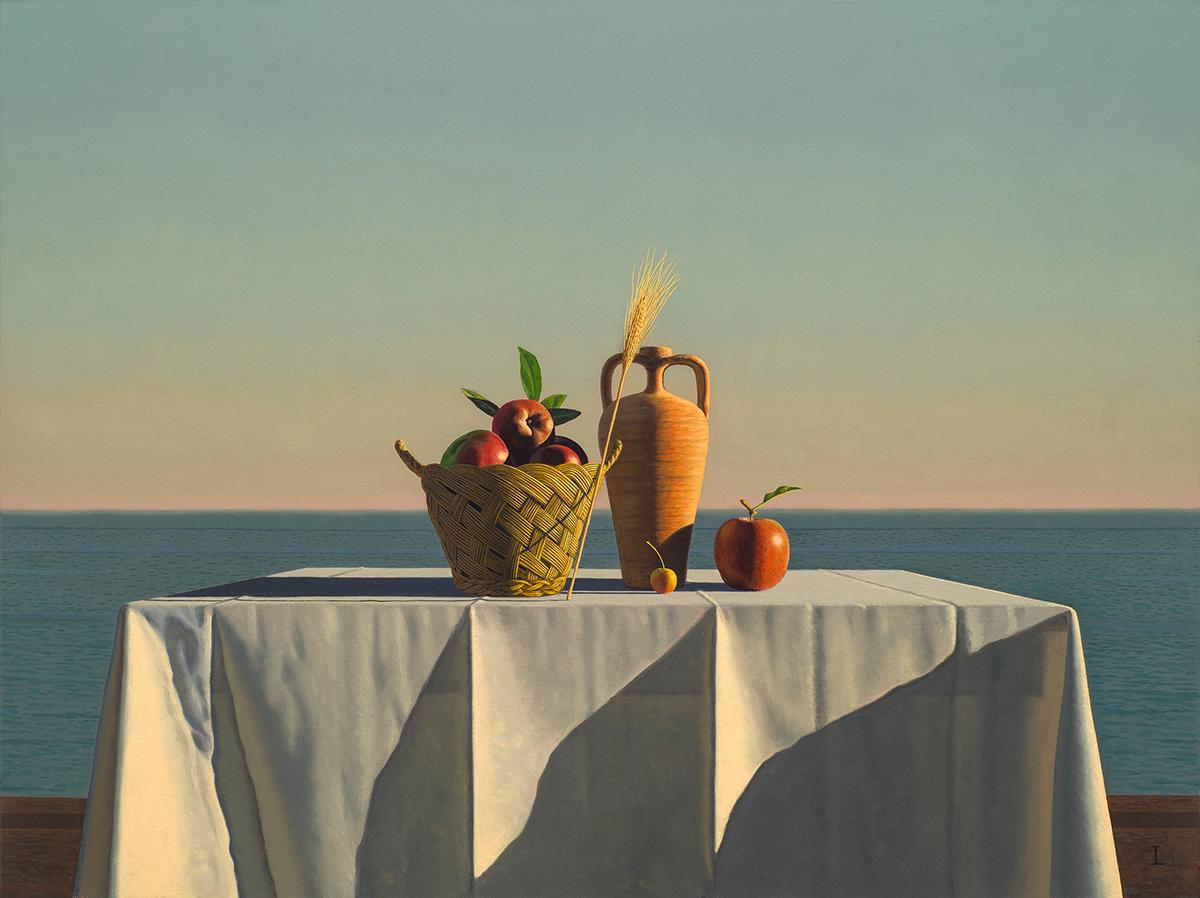 David Ligare Still-Life Painting - Offering with Apples, Wheat and Cherry