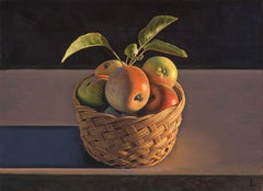 Bodegón con manzanas y cesta