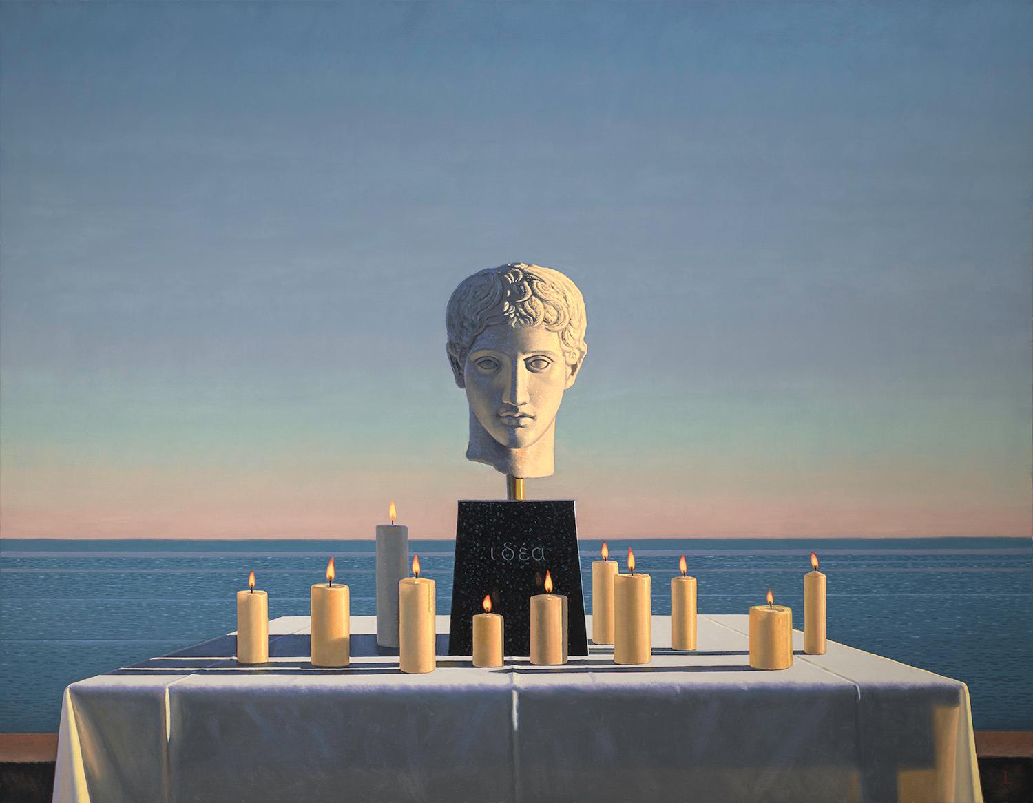David Ligare Still-Life Painting - Still Life with Polykleitian Head and Candles (Idea) 