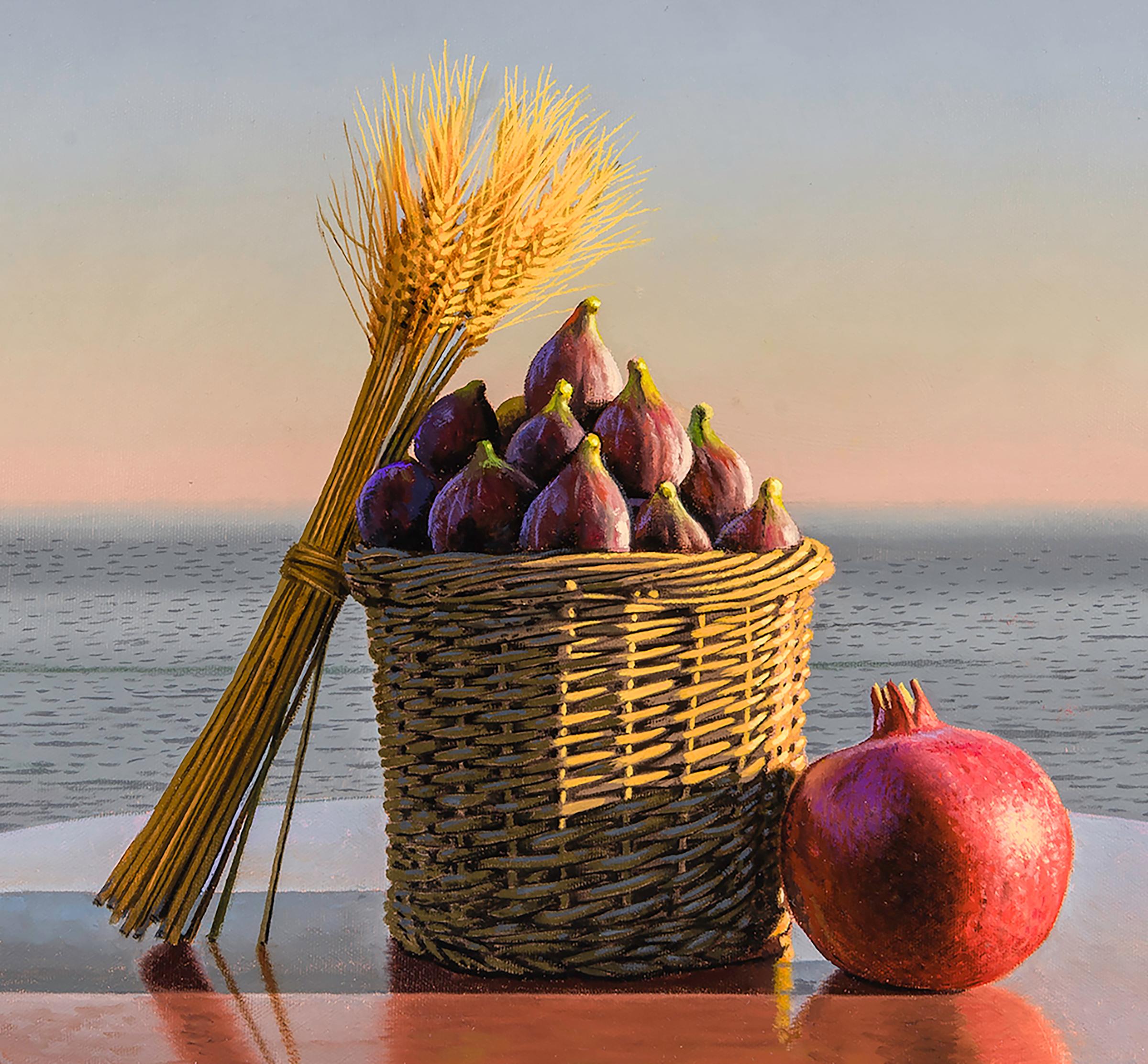 Still Life with Pomegranate, Figs and Wheat  - Painting by David Ligare