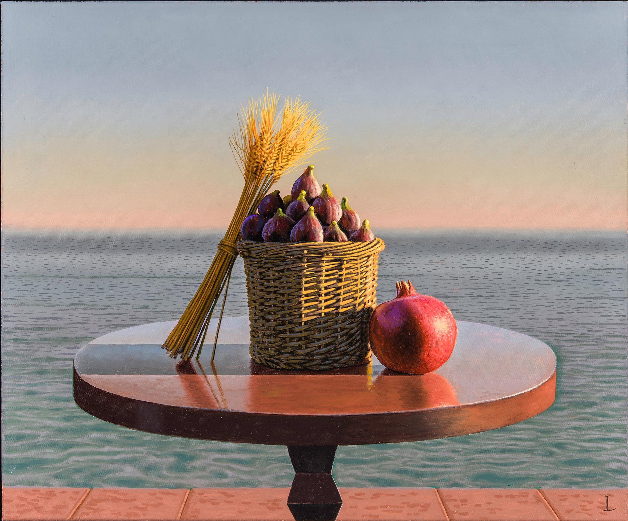 David Ligare Still-Life Painting - Still Life with Pomegranate, Figs and Wheat 