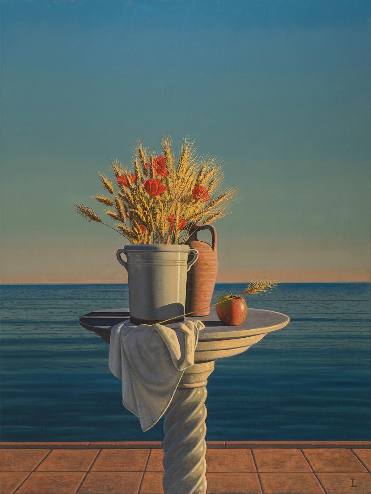 David Ligare Still-Life Painting - Still Life with Wheat and Apple