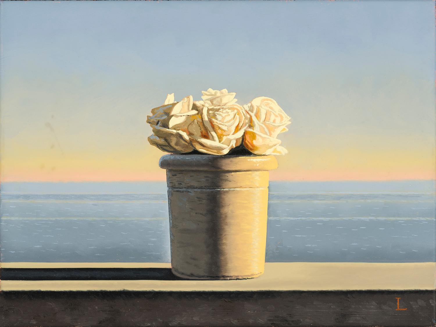David Ligare Still-Life Painting - Still Life with White Roses in Pot