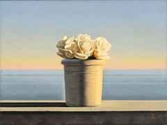 Still Life with White Roses in Pot