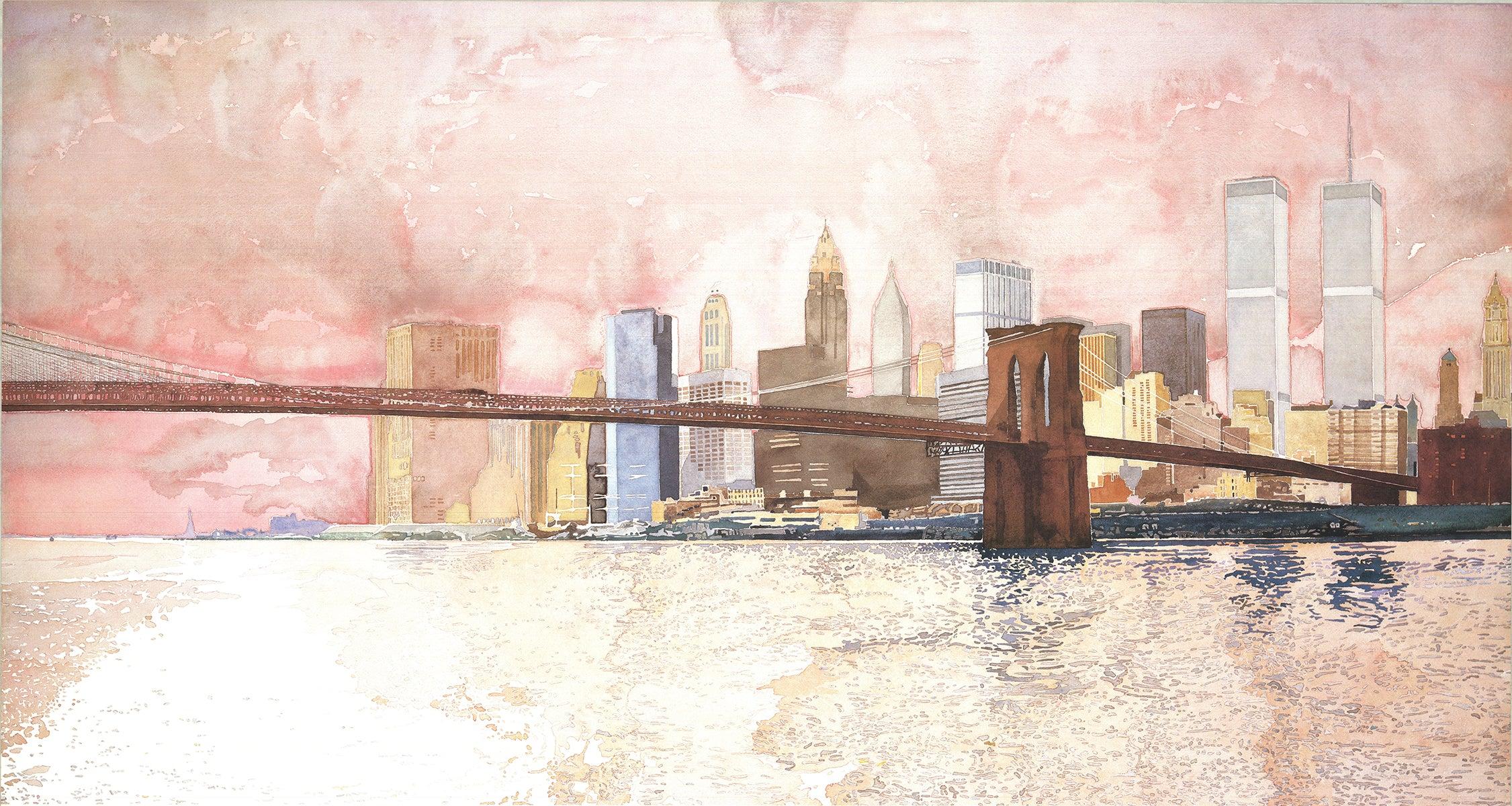 Poster celebrativo del 'Ponte di Brooklyn' Dyptich 1983 - Print Contemporaneo di David Lingwood