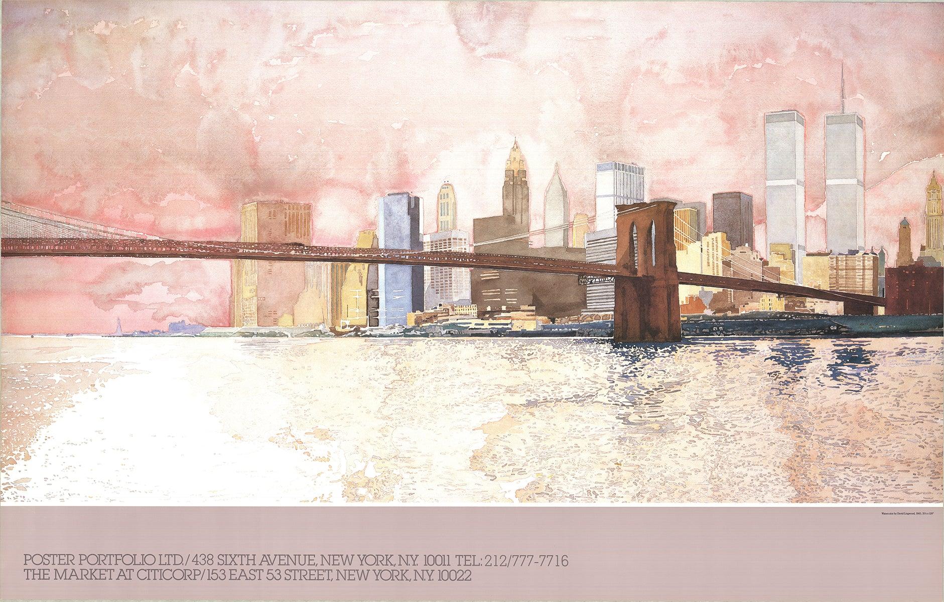Poster celebrativo del 'Ponte di Brooklyn' Dyptich 1983 - Print di David Lingwood