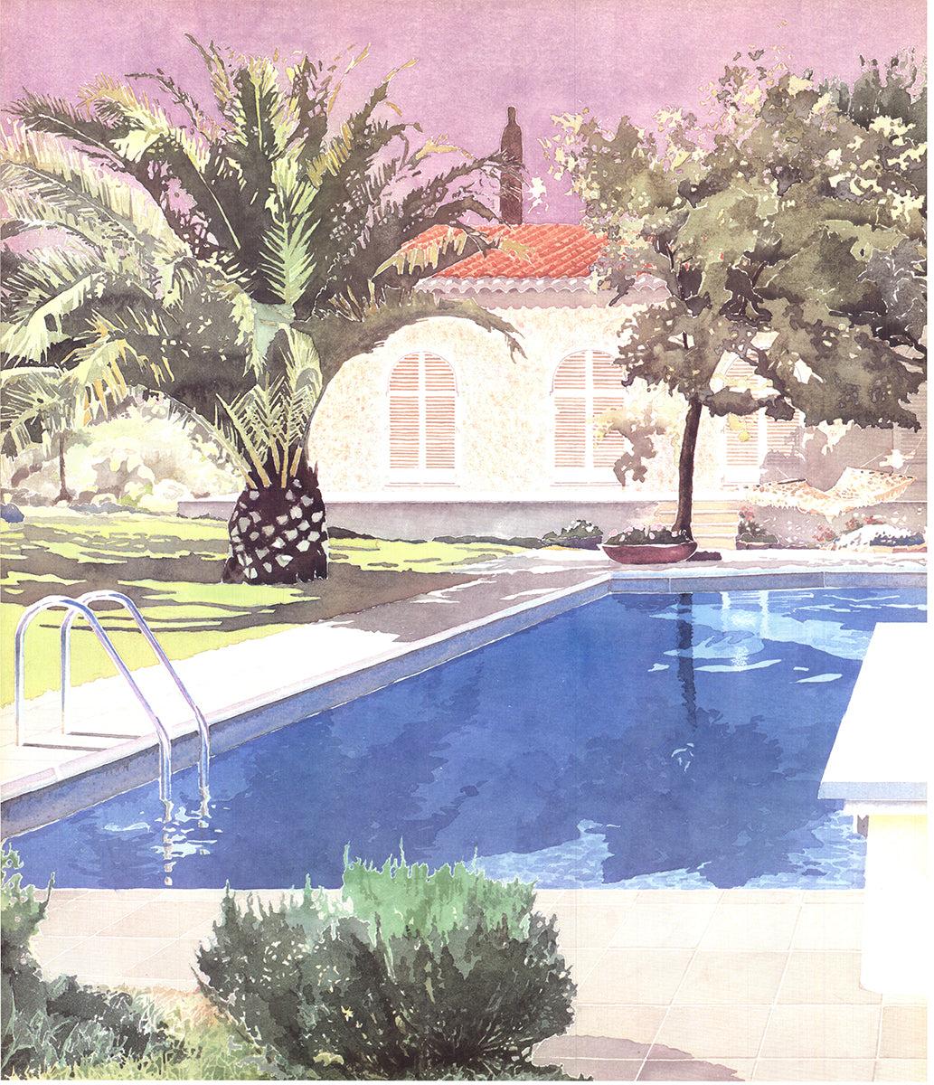 La Piscine/La Piscina de Le Trayas - Landscape Print Gris de David Lingwood