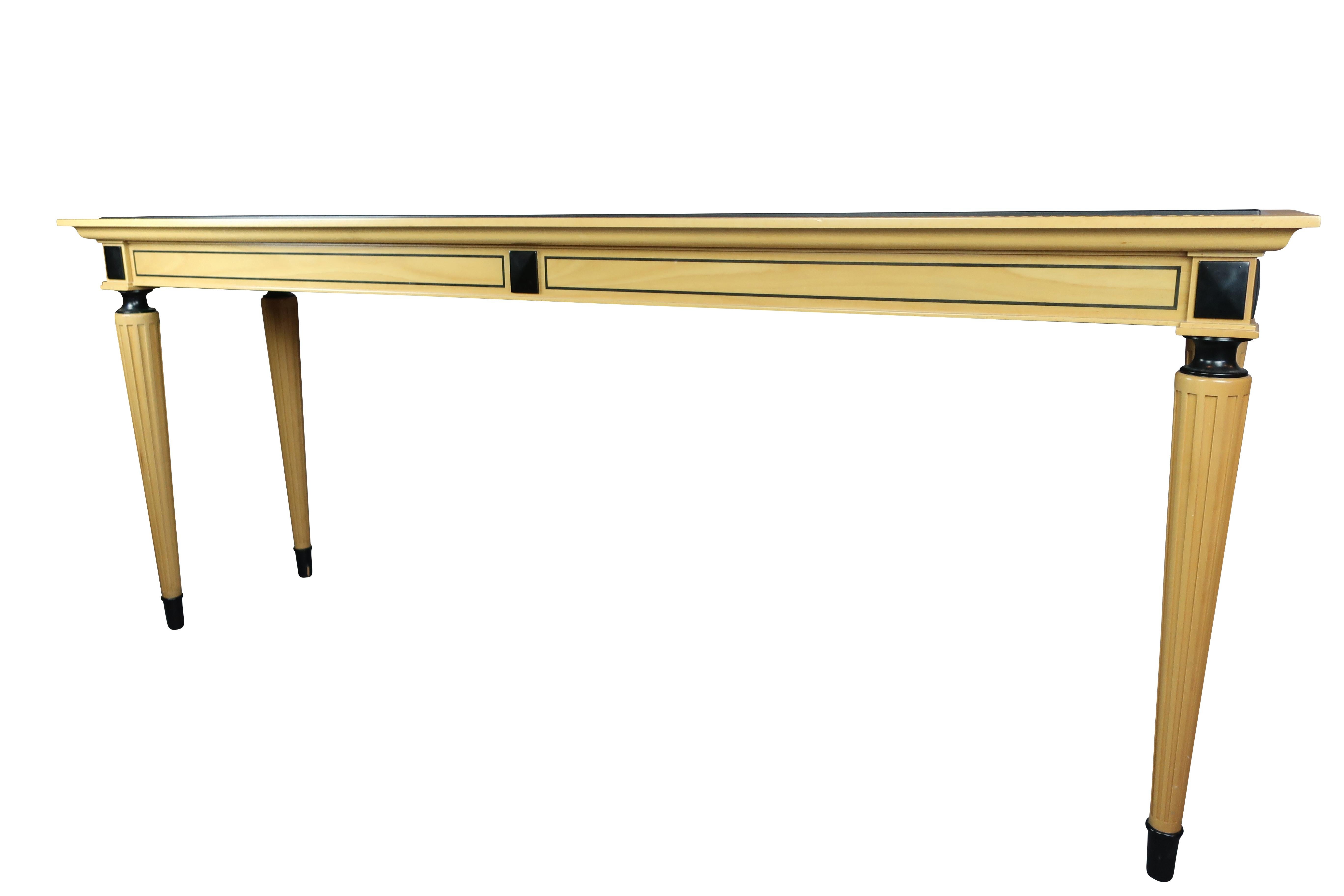 Neoclassical David Linley British Mid-Century Modern Marble-Top Satinwood Console Table