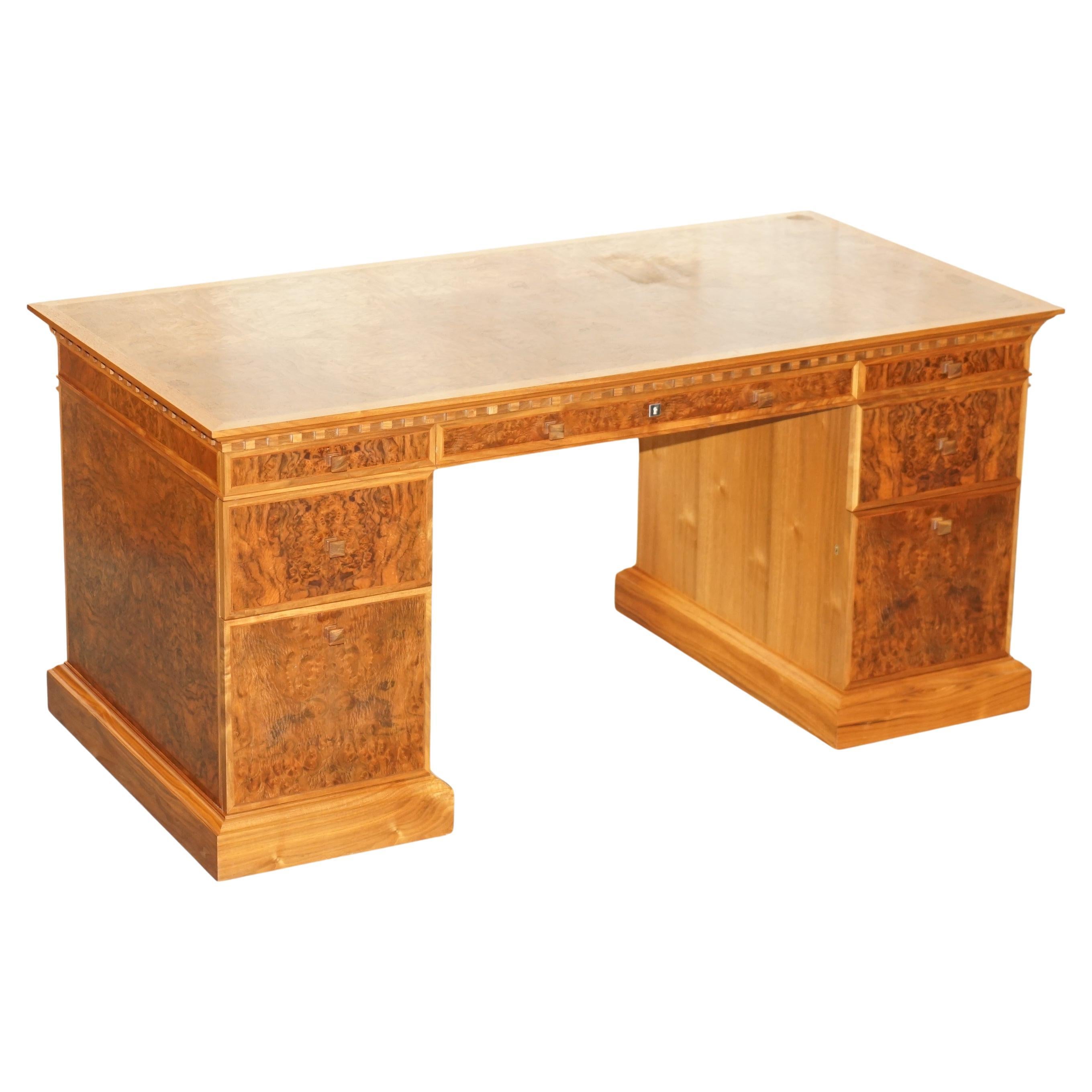 DAVID LINLEY BURR WALNUT CLASSIC PEDESTAL DESK FOR LiGHT RESTORATION