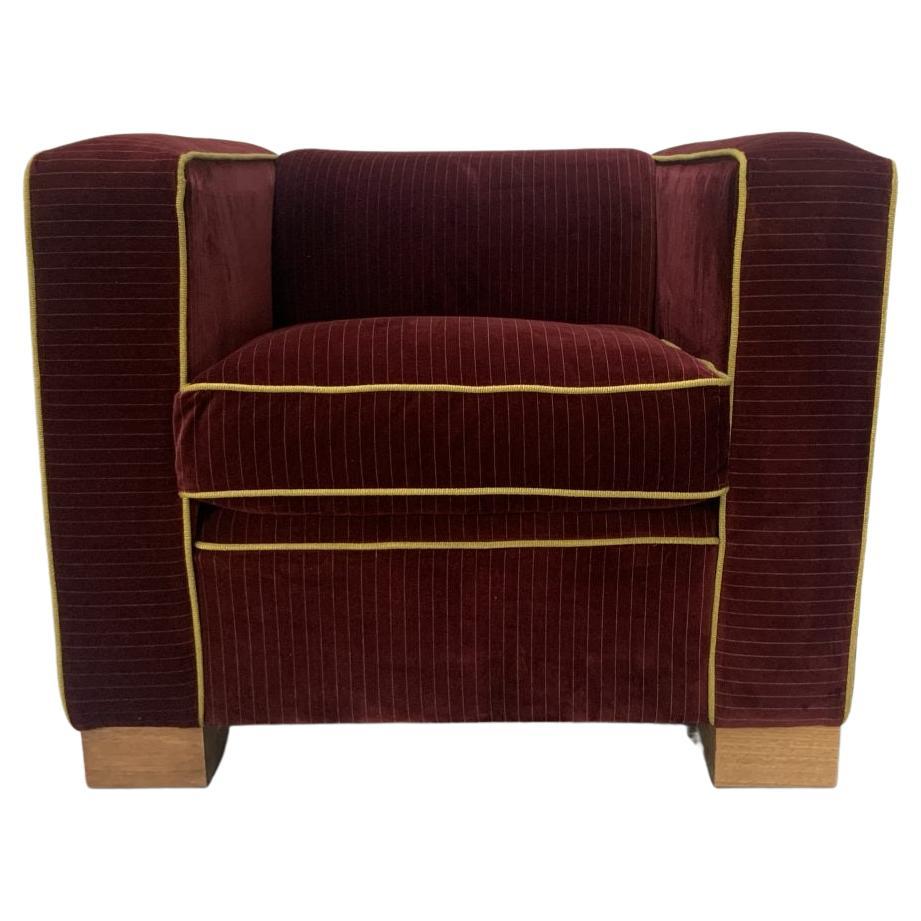David Linley “Chase” Armchair in Purple & Lime Velvet For Sale