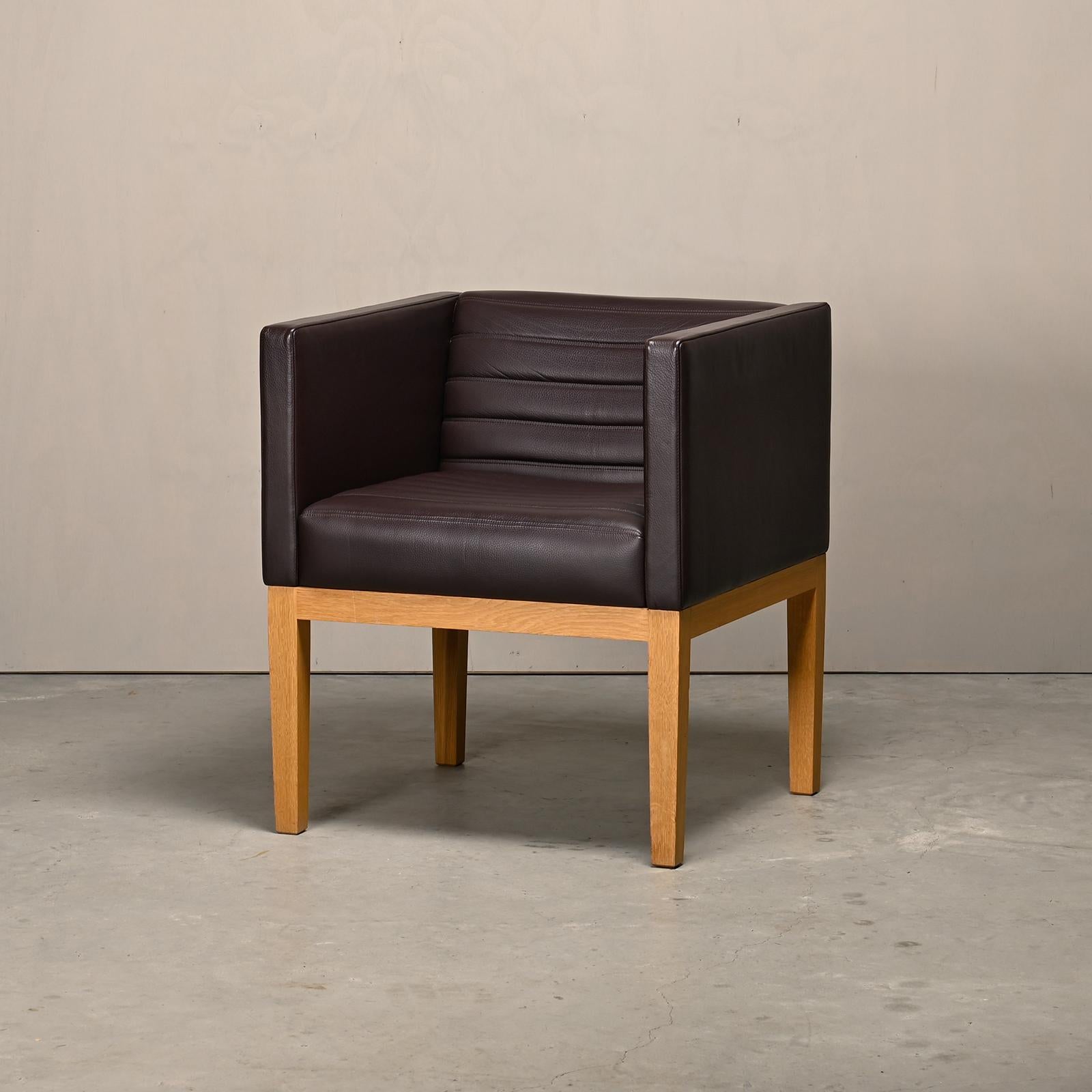 David Linley Dice Armchairs in chocolate brown leather by LINLEY, London For Sale 4