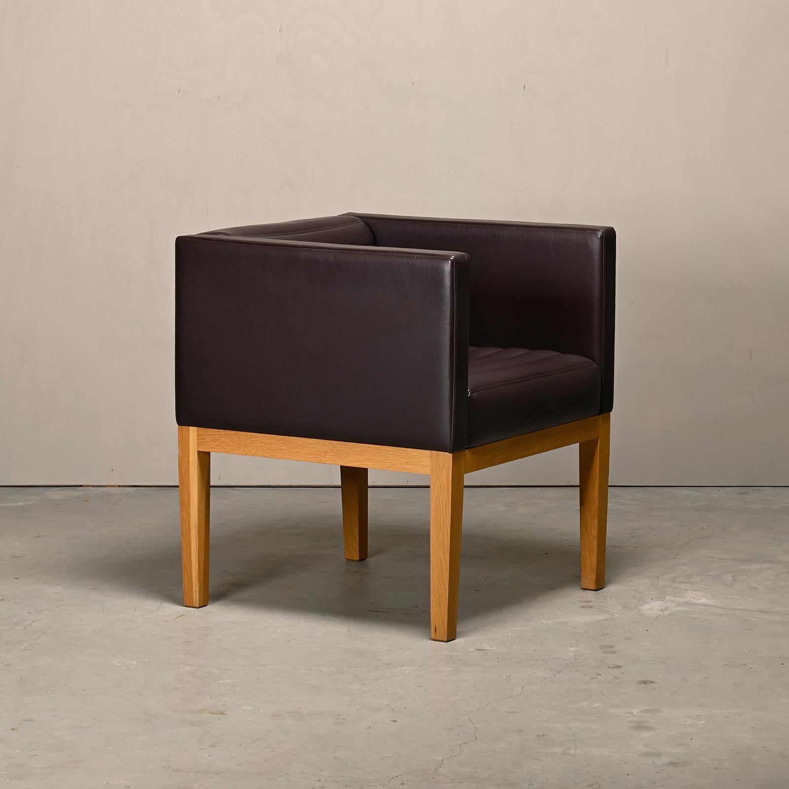 Leather David Linley Dice Armchairs in chocolate brown leather by LINLEY, London For Sale
