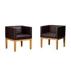 David Linley Dice Armchairs in chocolate brown leather by LINLEY, London David Linley Dice Armchairs in chocolate brown leather by LINLEY, London