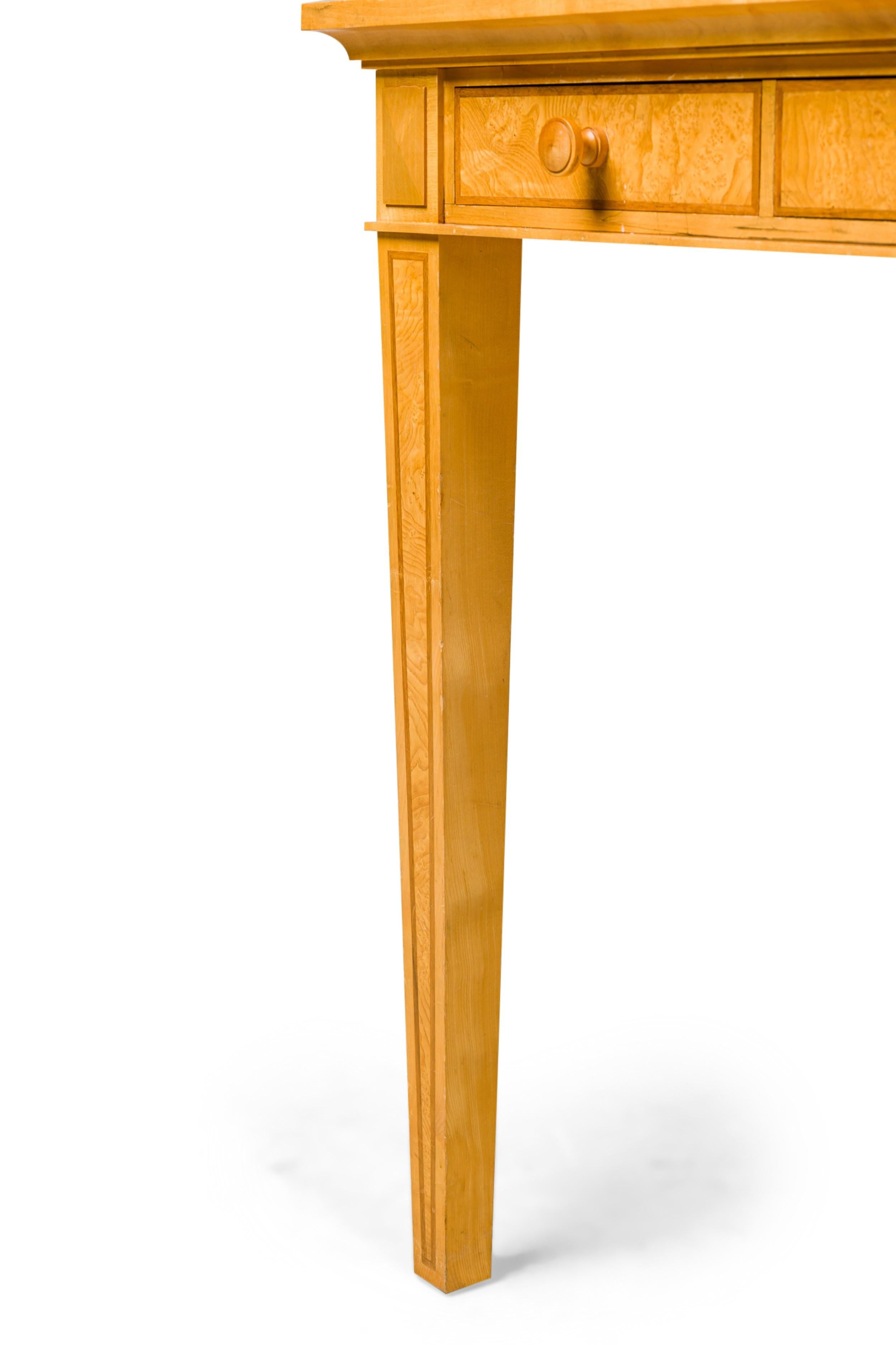 David Linley English Cherry Maple & Burr-ash Three Drawer Writing Desk For Sale 6