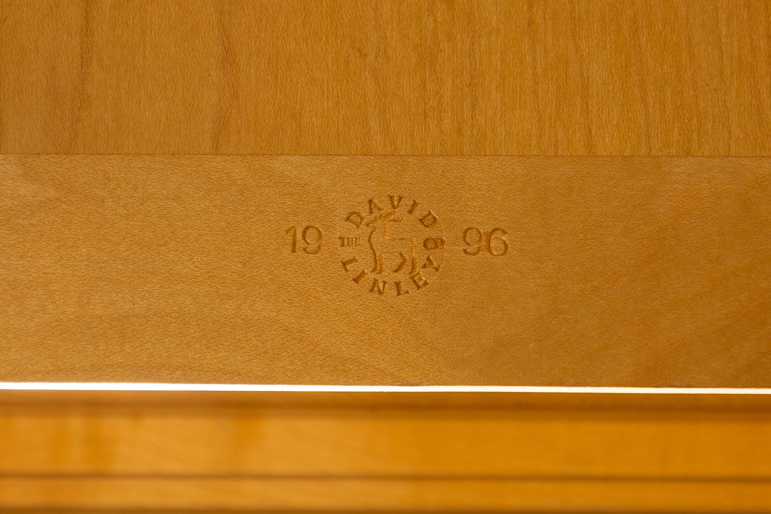 David Linley English Cherry Maple & Burr-ash Three Drawer Writing Desk For Sale 10