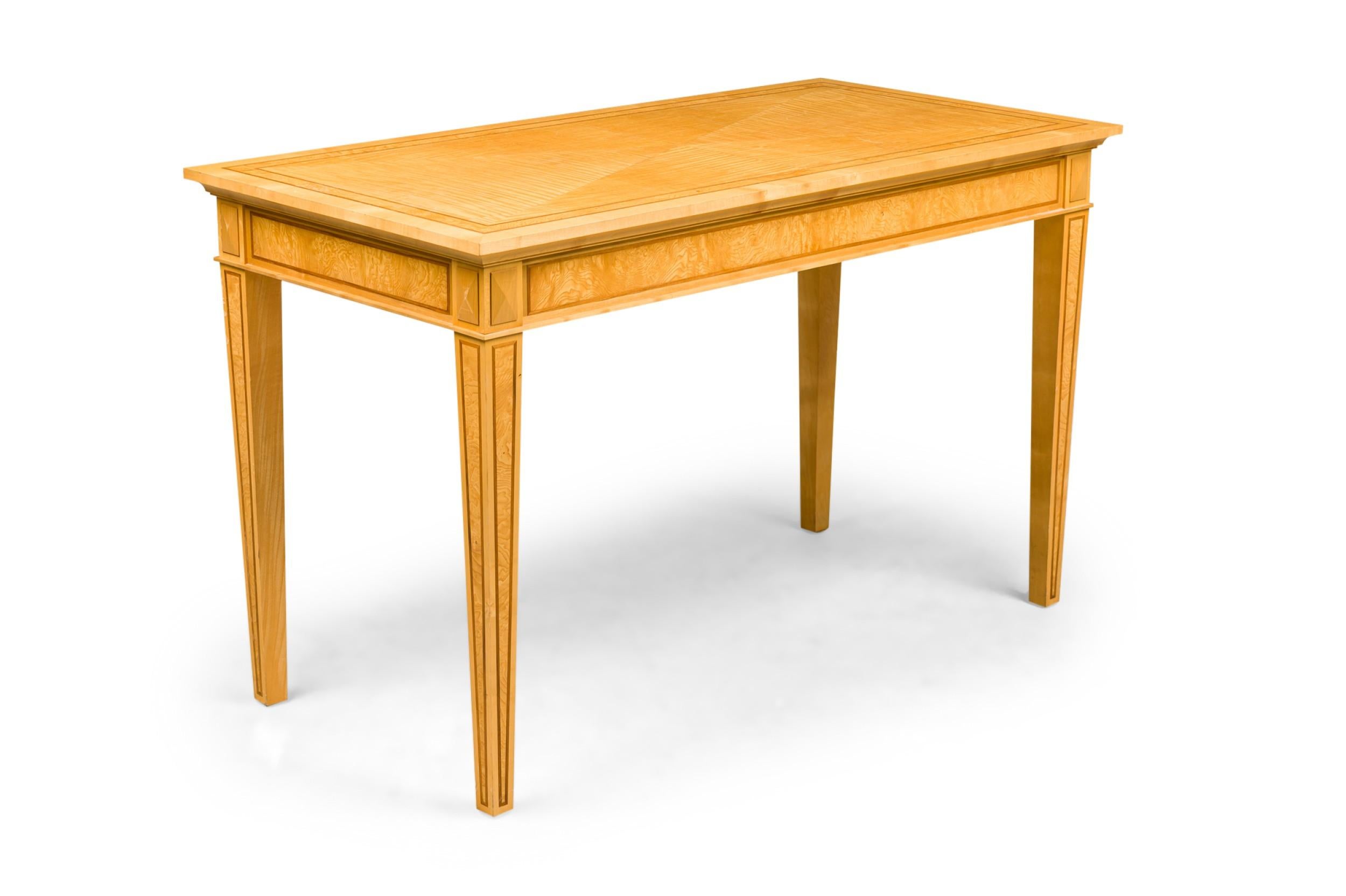 British David Linley English Cherry Maple & Burr-ash Three Drawer Writing Desk For Sale