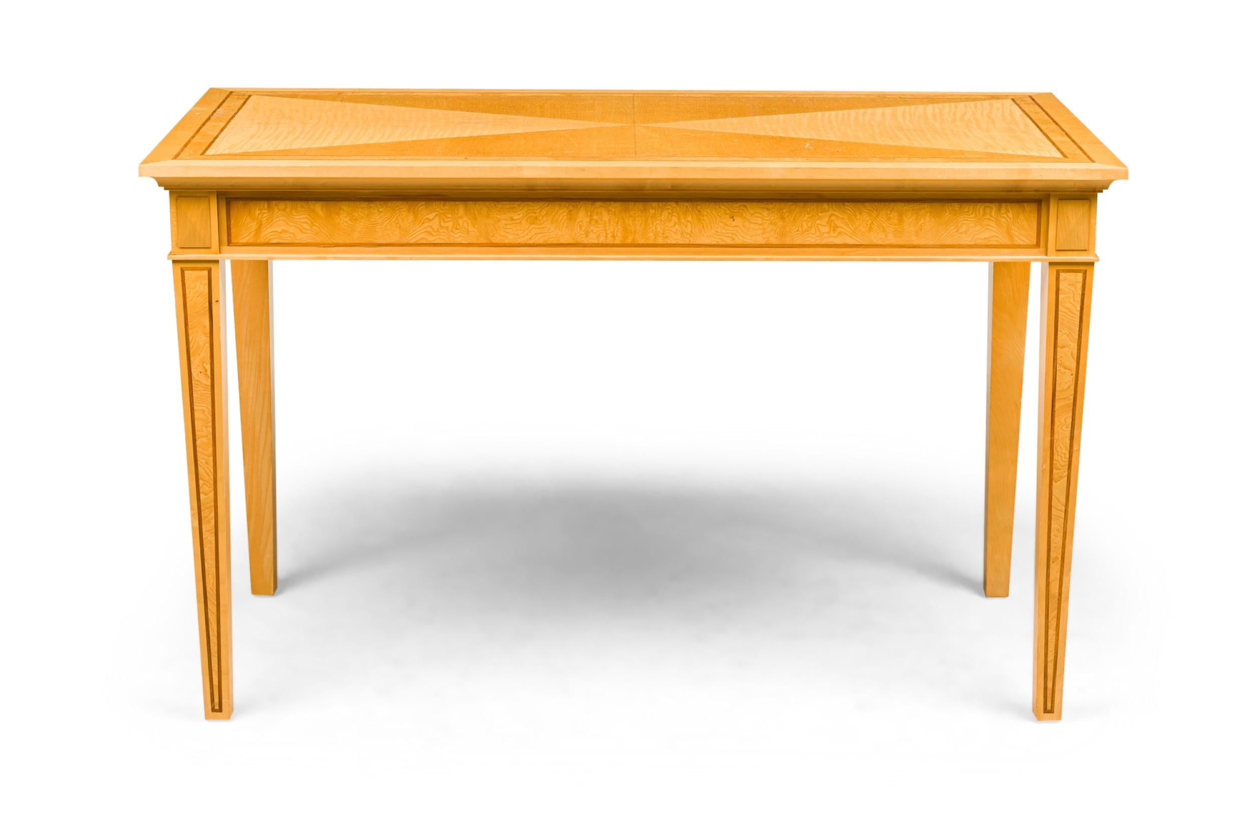 Inlay David Linley English Cherry Maple & Burr-ash Three Drawer Writing Desk For Sale