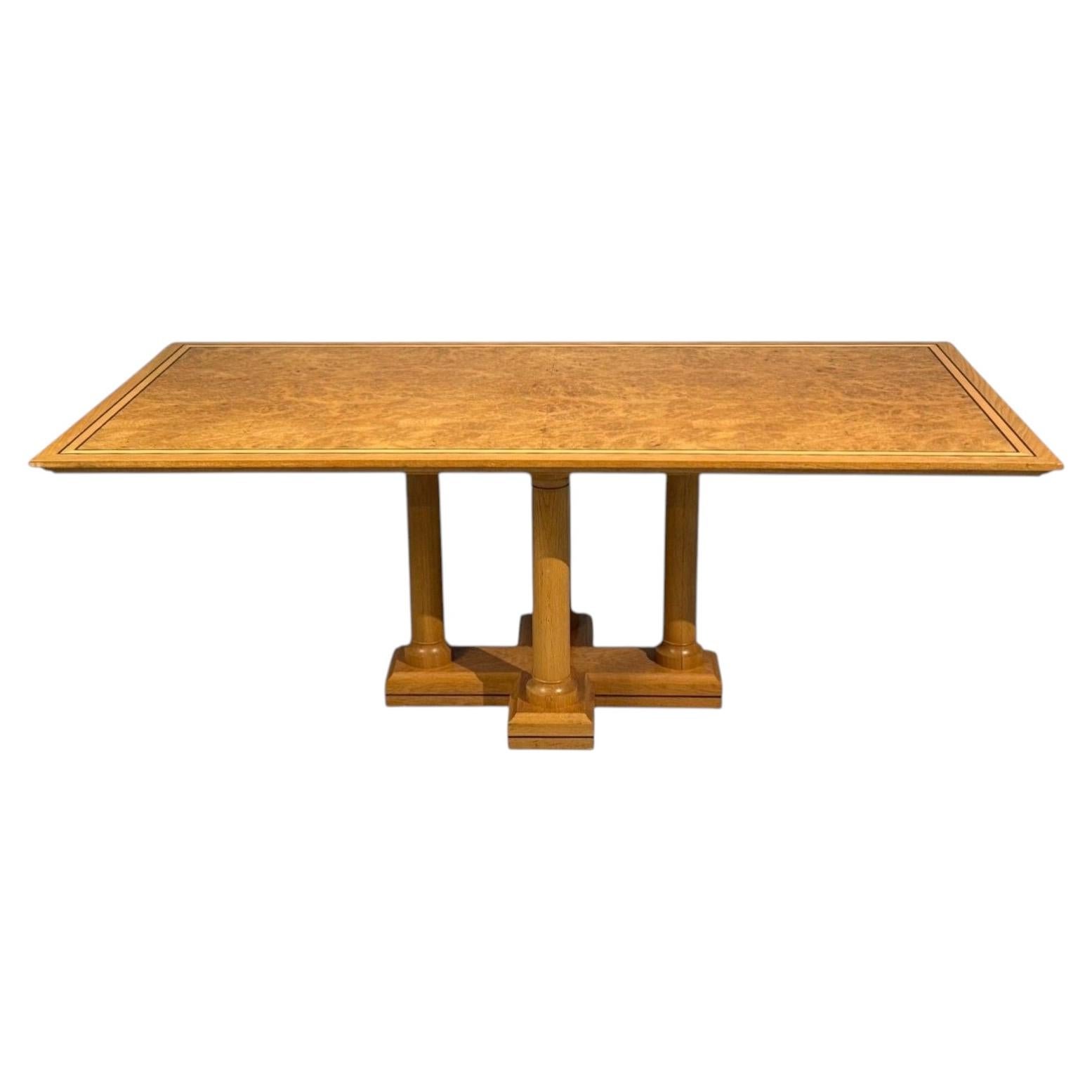 David Linley, table à manger marquetée, chêne à loupe, Royaume-Uni, années 2000