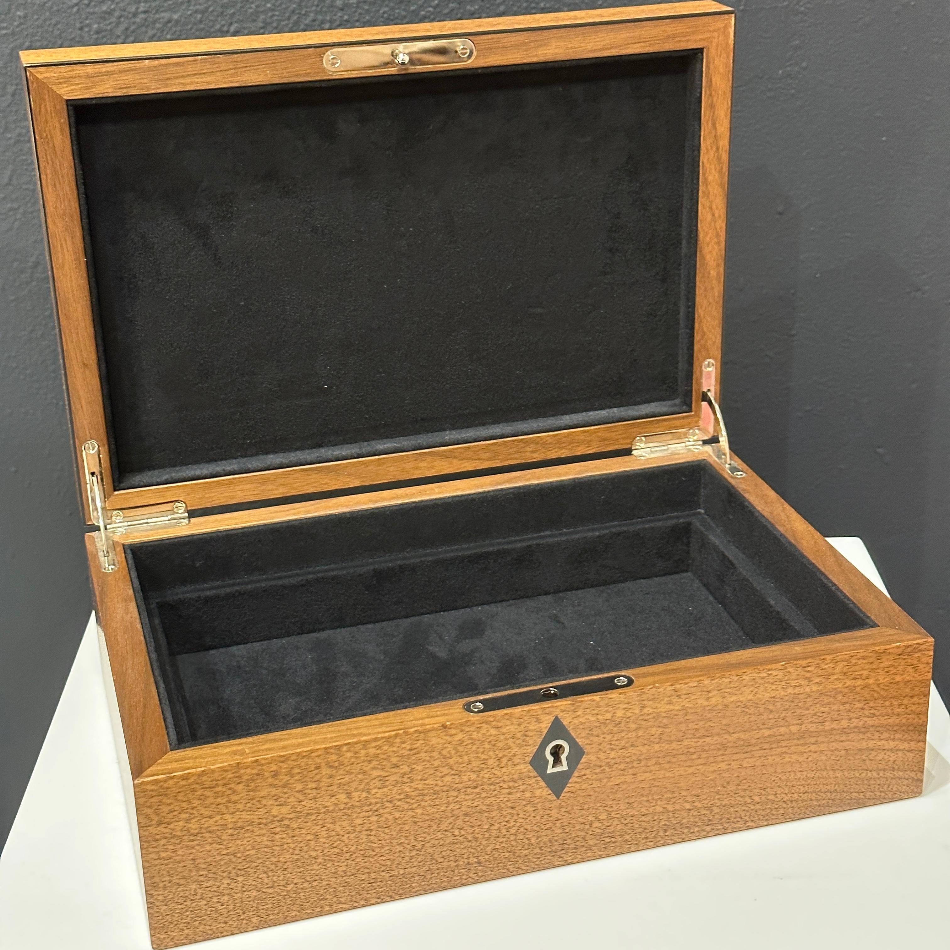 Wood David Linley London Marquetry Watch and Cufflink Jewelry Box with Key