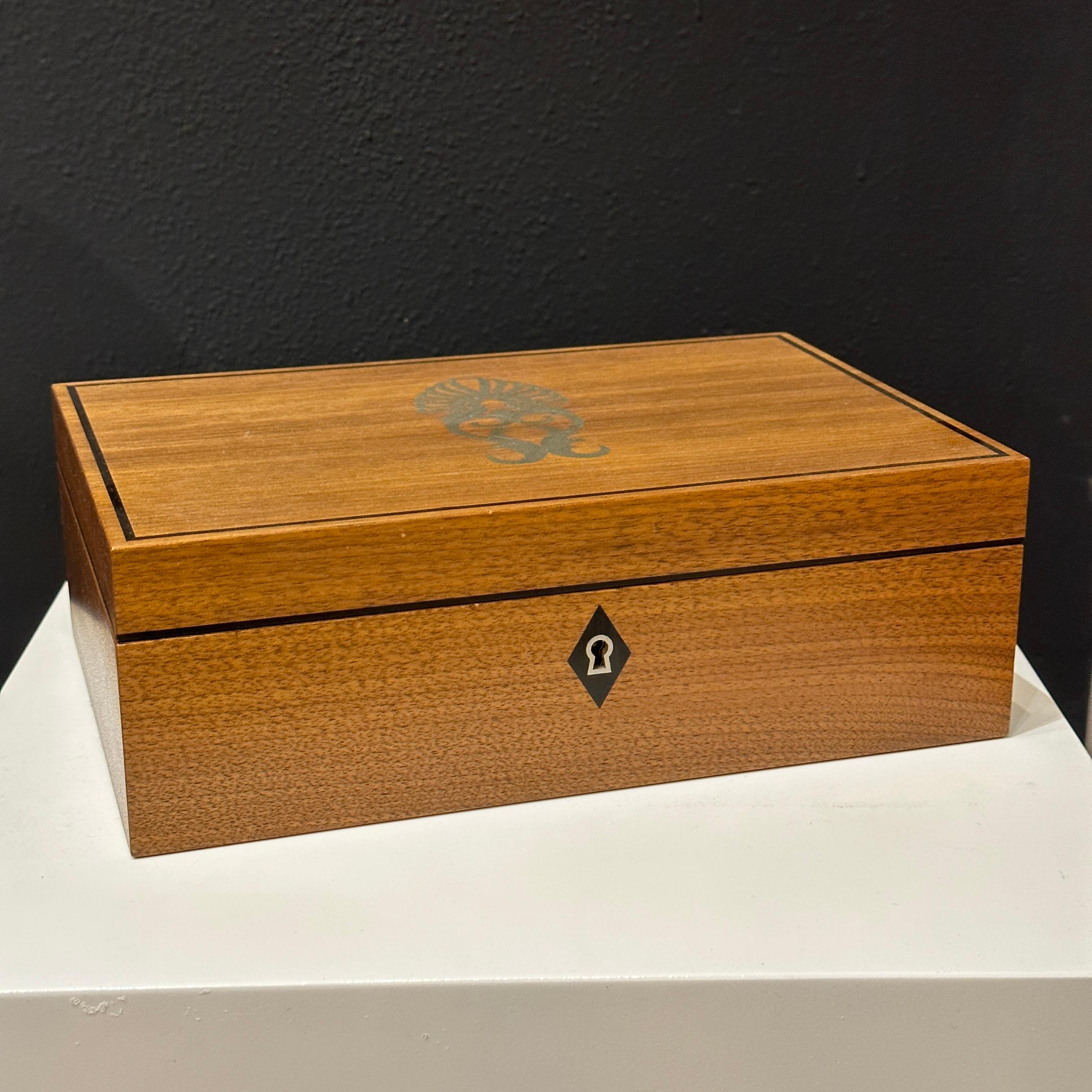 Modern David Linley London Marquetry Watch and Cufflink Jewelry Box with Key