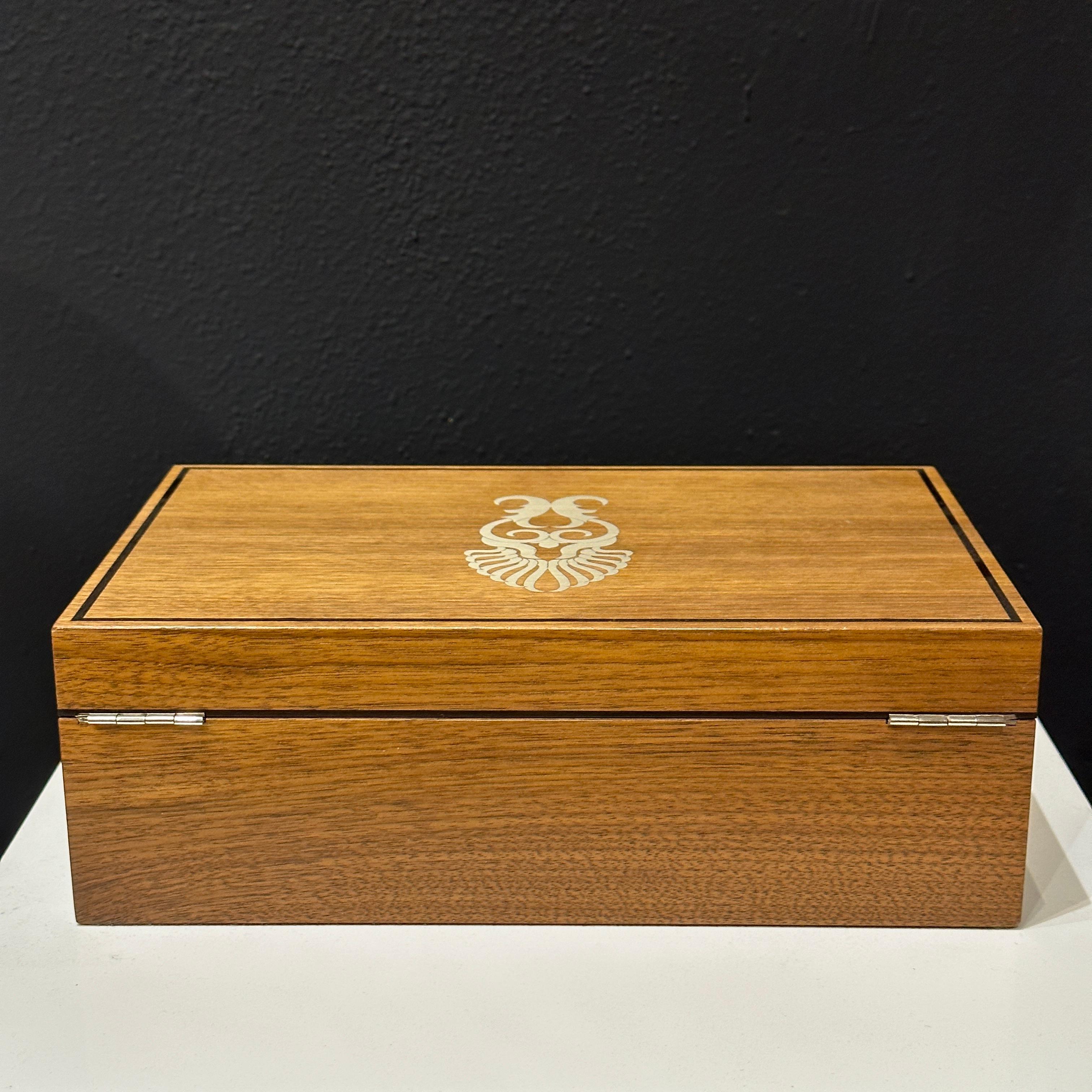 English David Linley London Marquetry Watch and Cufflink Jewelry Box with Key