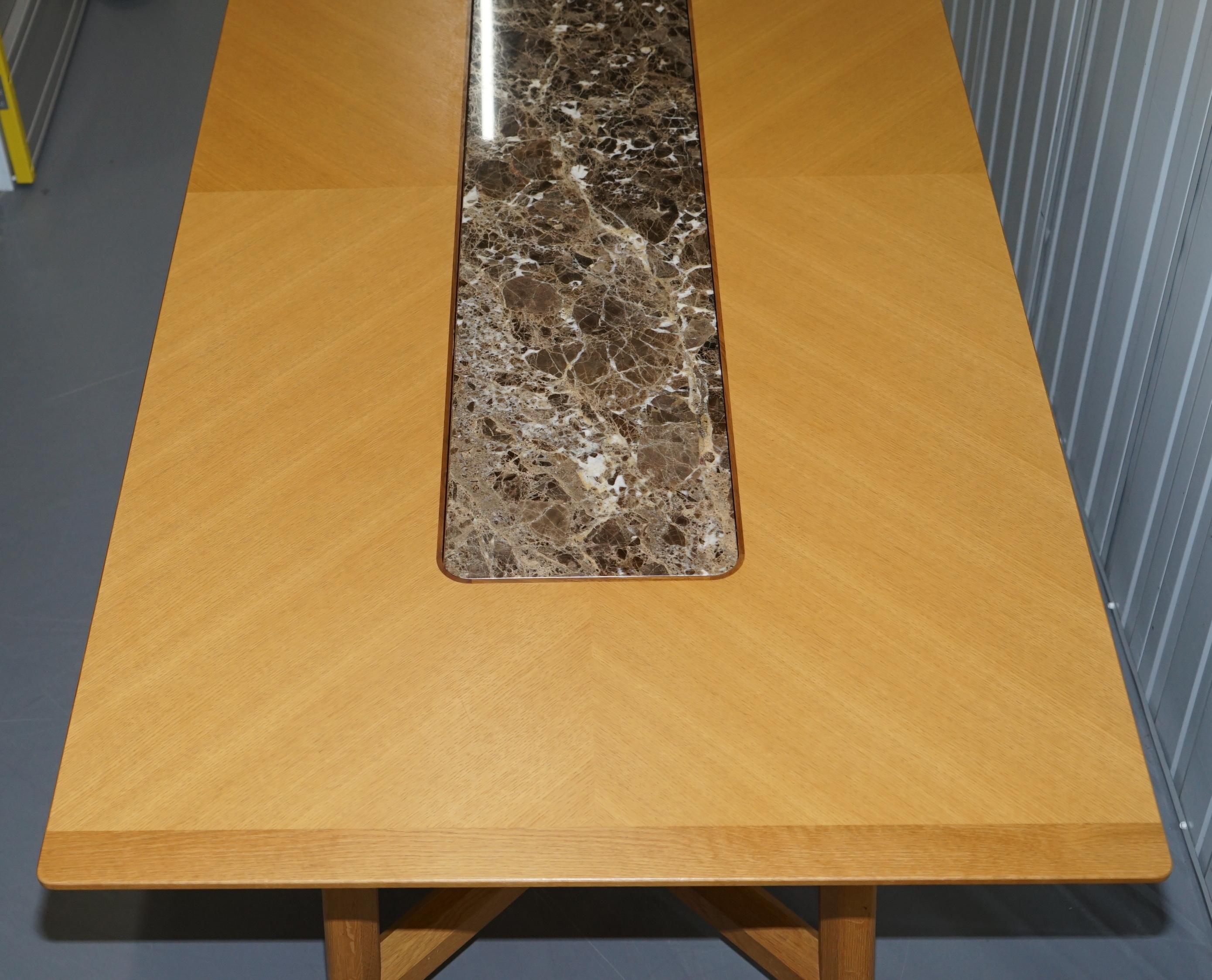 English David Linley Newlyn Sycamore Wood and Marble Hayrake Dining Table For Sale