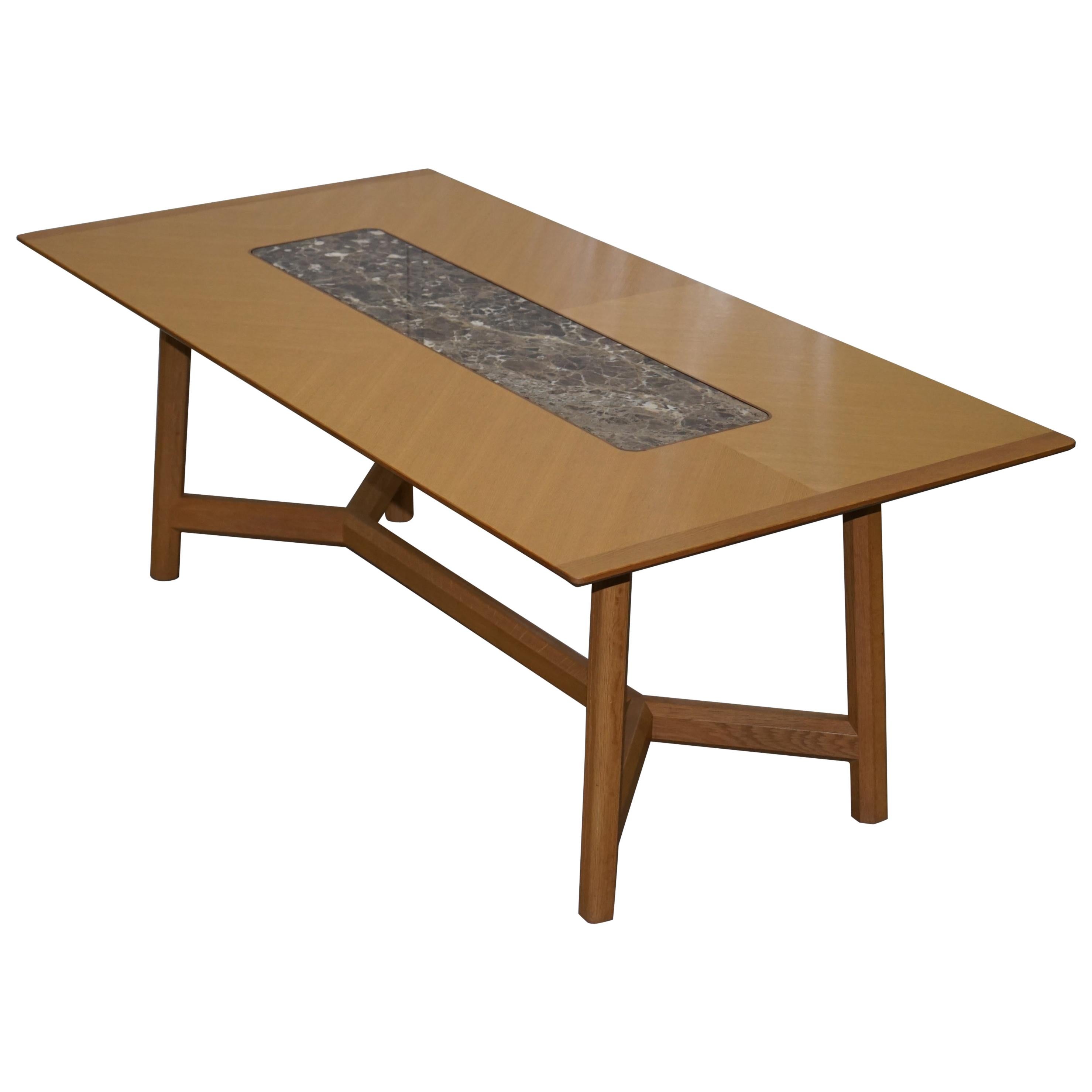 David Linley Newlyn Sycamore Wood and Marble Hayrake Dining Table For Sale