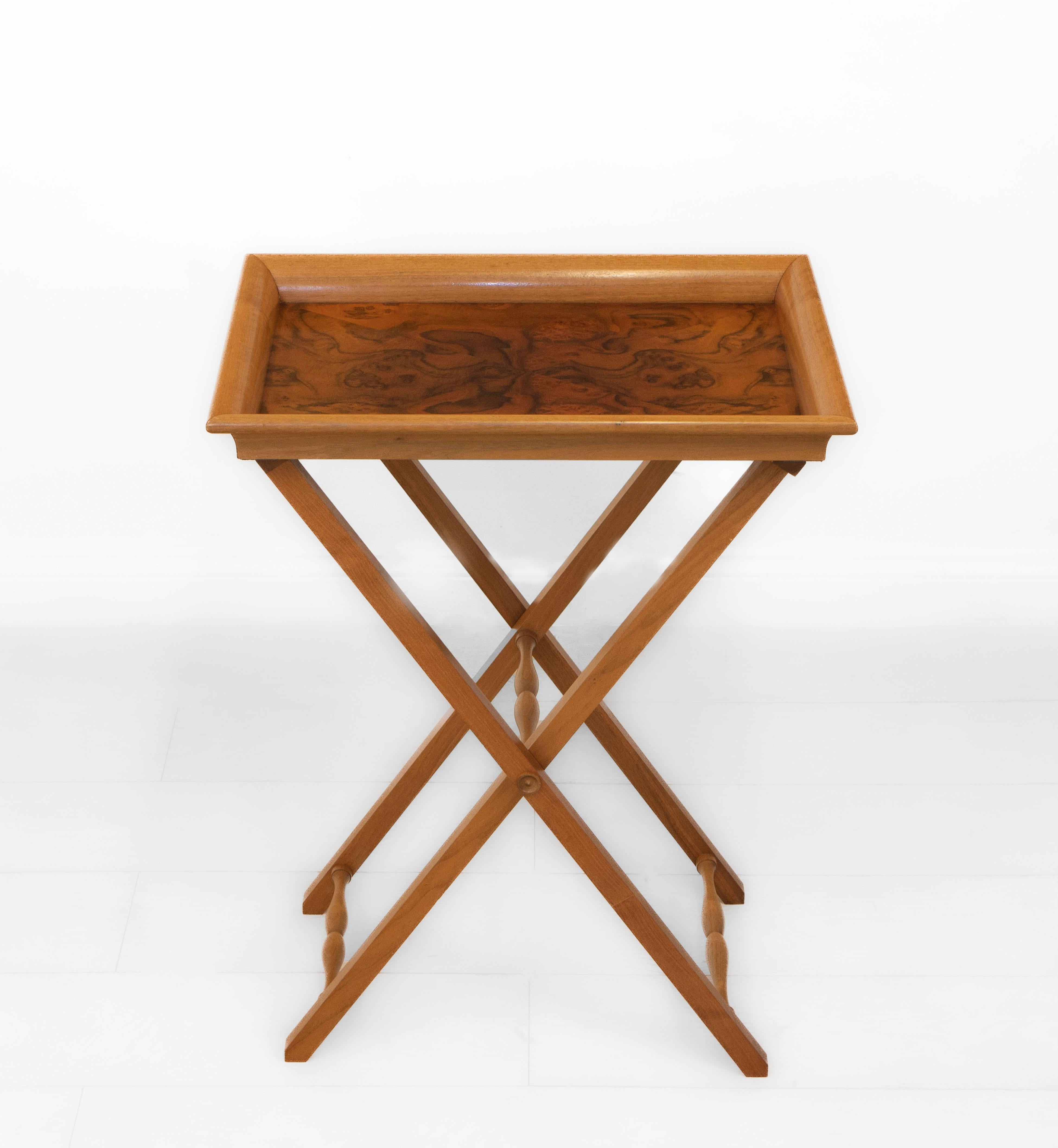 Art Deco David Linley Walnut Folding Butlers Tray Tea Table For Sale