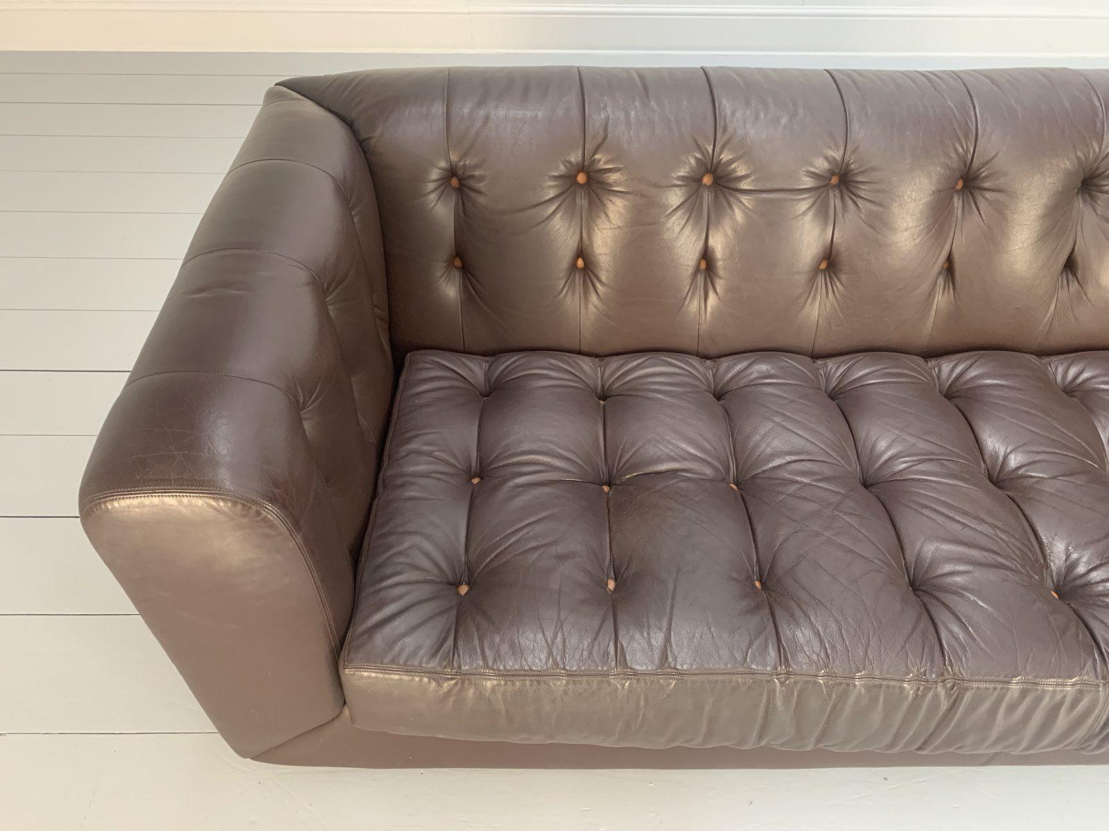 David Linley “Yoxford” Chesterfield 3-Seat Sofa in Brown Leather For Sale 6