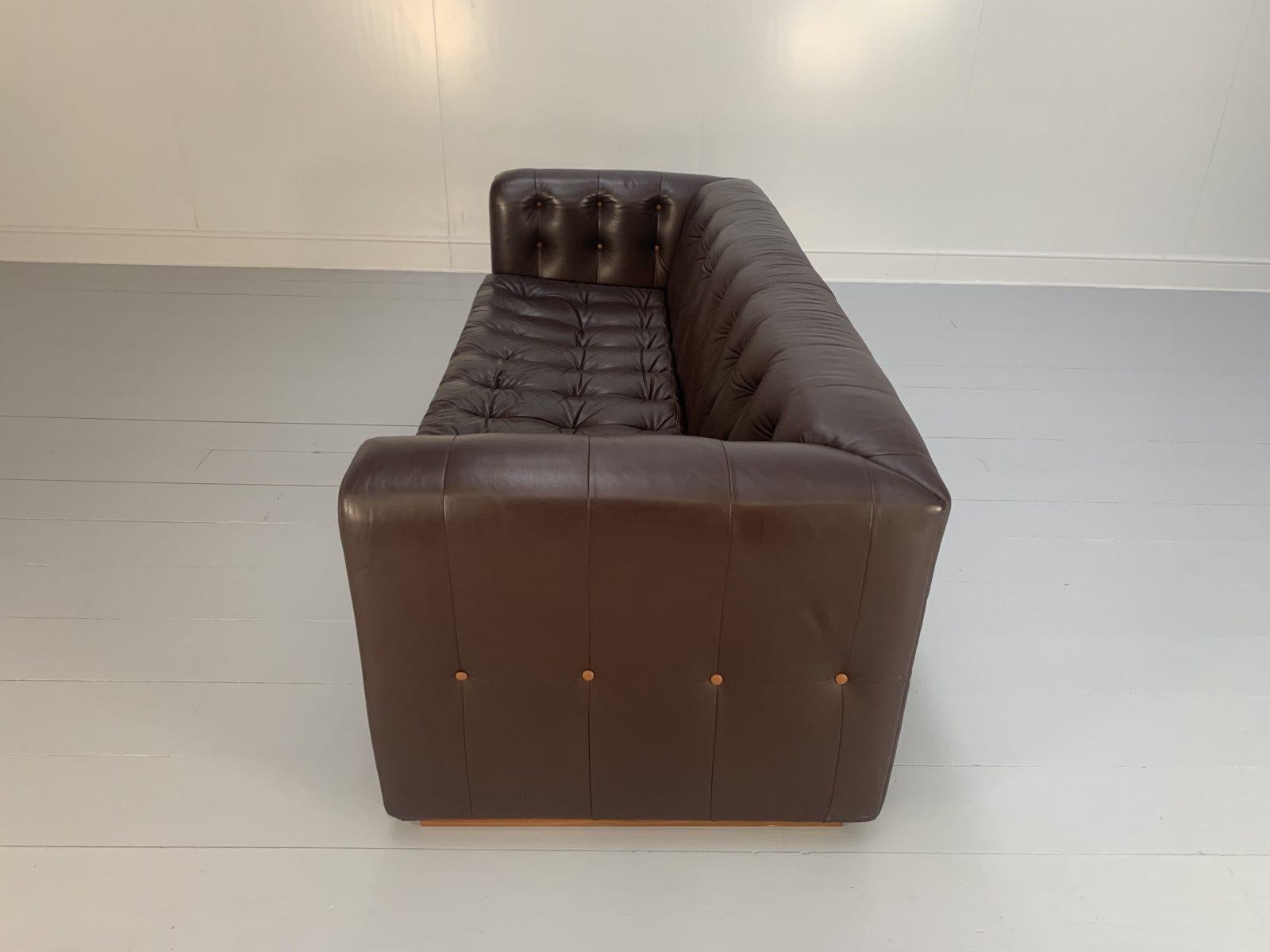 David Linley “Yoxford” Chesterfield 3-Seat Sofa in Brown Leather For Sale 9